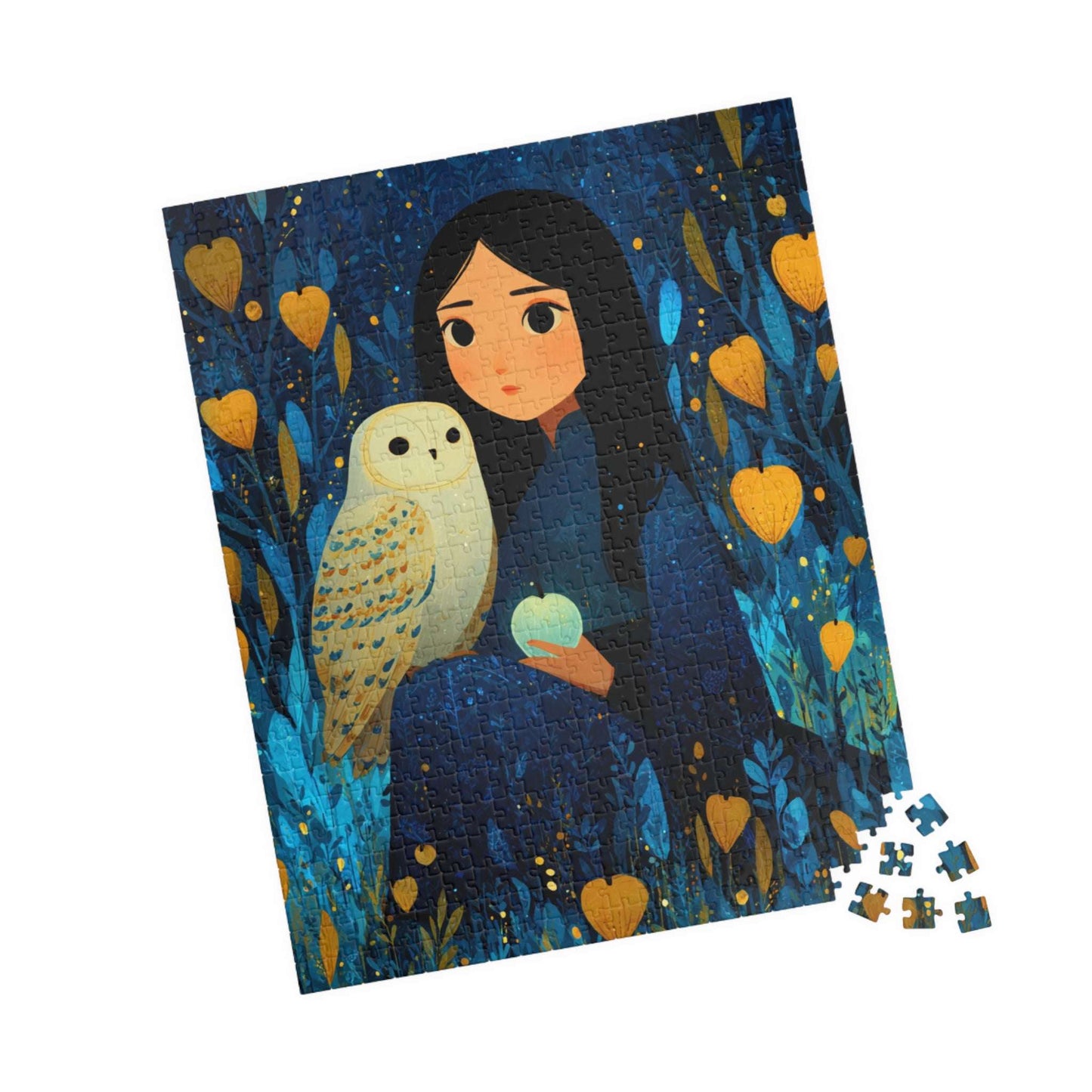 Watercolor Moonlit Orchard Jigsaw Puzzle - Girl and Owl, Storybook Art Game for Mindful Gift, Home Entertainment, Family Fun, Brain Teaser 520 pcs (Vertical) Puzzle The Puzzle Chest