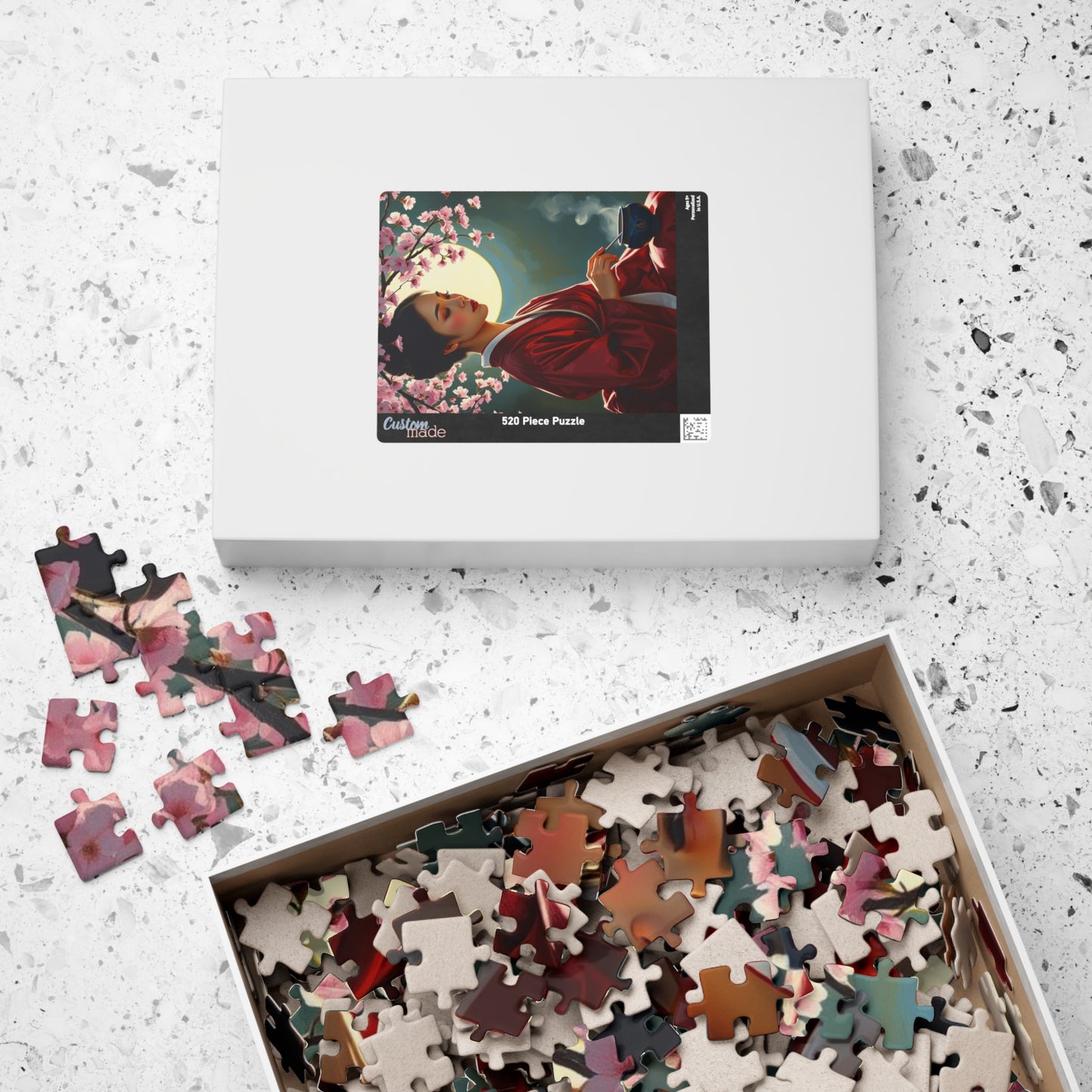 East Asian Cultural Jigsaw Puzzle (110-1014 Piece), Elegant Hanbok-Clad Woman, Traditional Tea Ceremony Under Cherry Blossom Tree, Best Gift Puzzle The Puzzle Chest