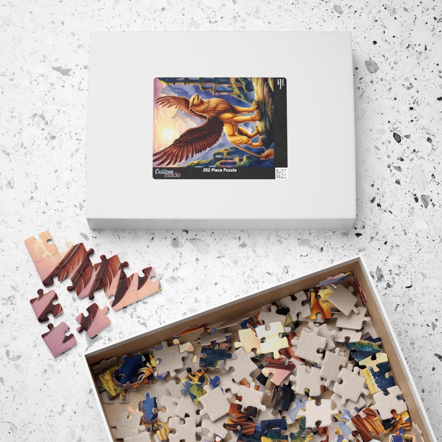 Puzzle, Mythical Griffin Perched on Cliff, Fantasy Jigsaw Game, Ancient Ruins, 520 Piece, Fun Family Activity, Relaxing Hobby, Unique Gift