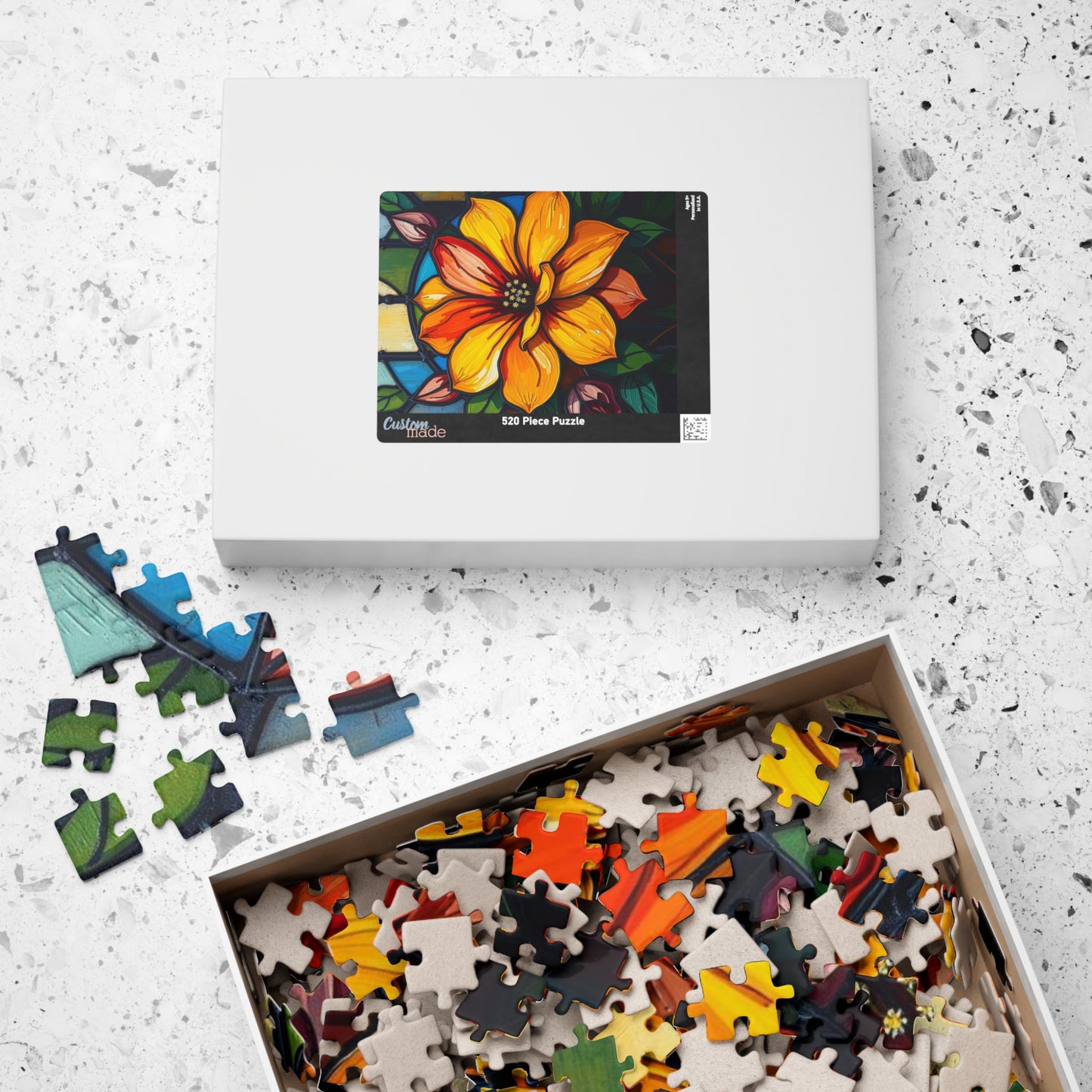 Petals of Light Stained Glass Style Floral Puzzle, 110-520 Piece Jigsaw, Home Décor, Brain Teaser, Gift for Puzzle Lovers, Family Activity