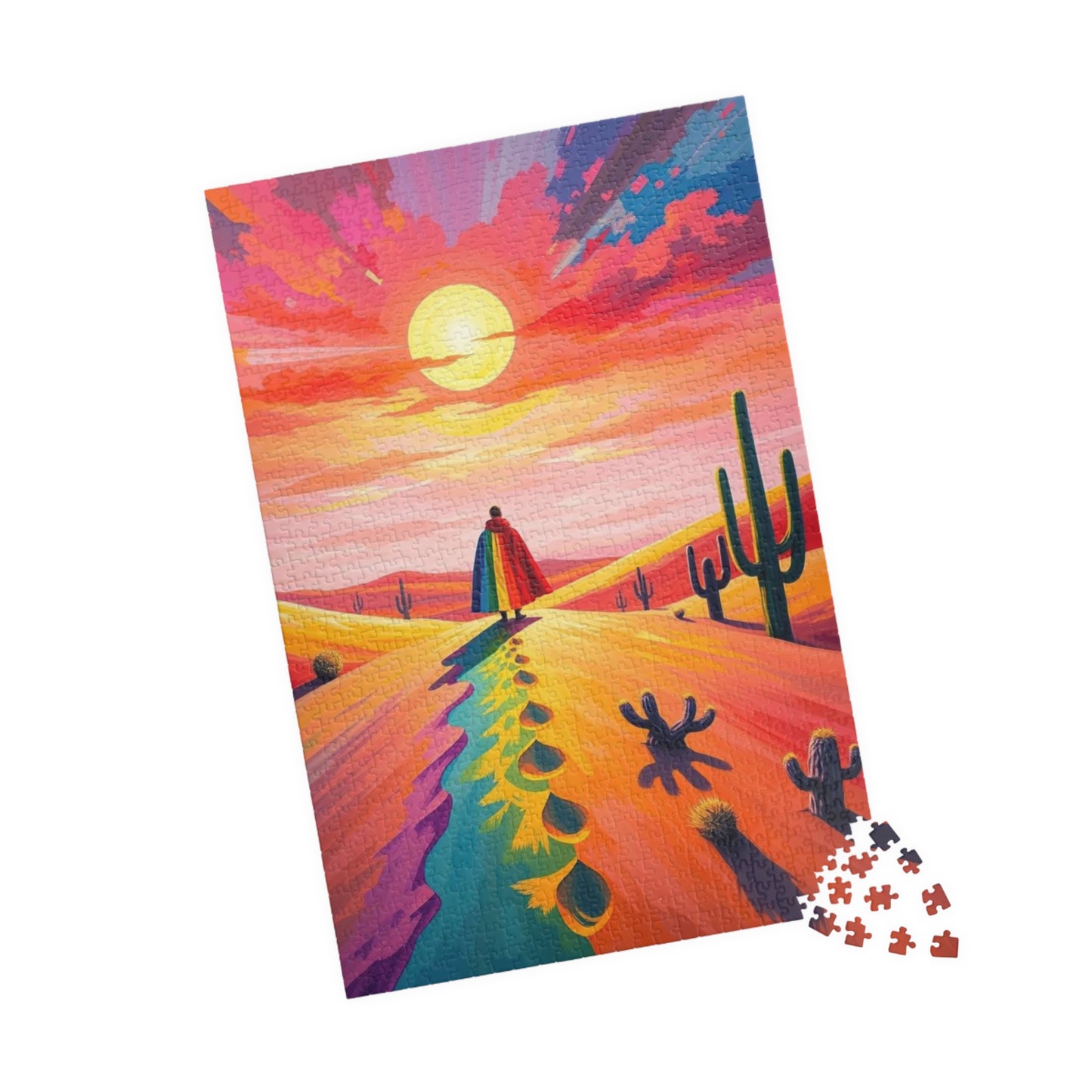 Solitude in Spectrum Jigsaw Puzzle - Surreal Desert Sunset, Colorful LGBTQ Art, Unique Pride Gift for Puzzle Lovers, Home Entertainment Puzzle The Puzzle Chest