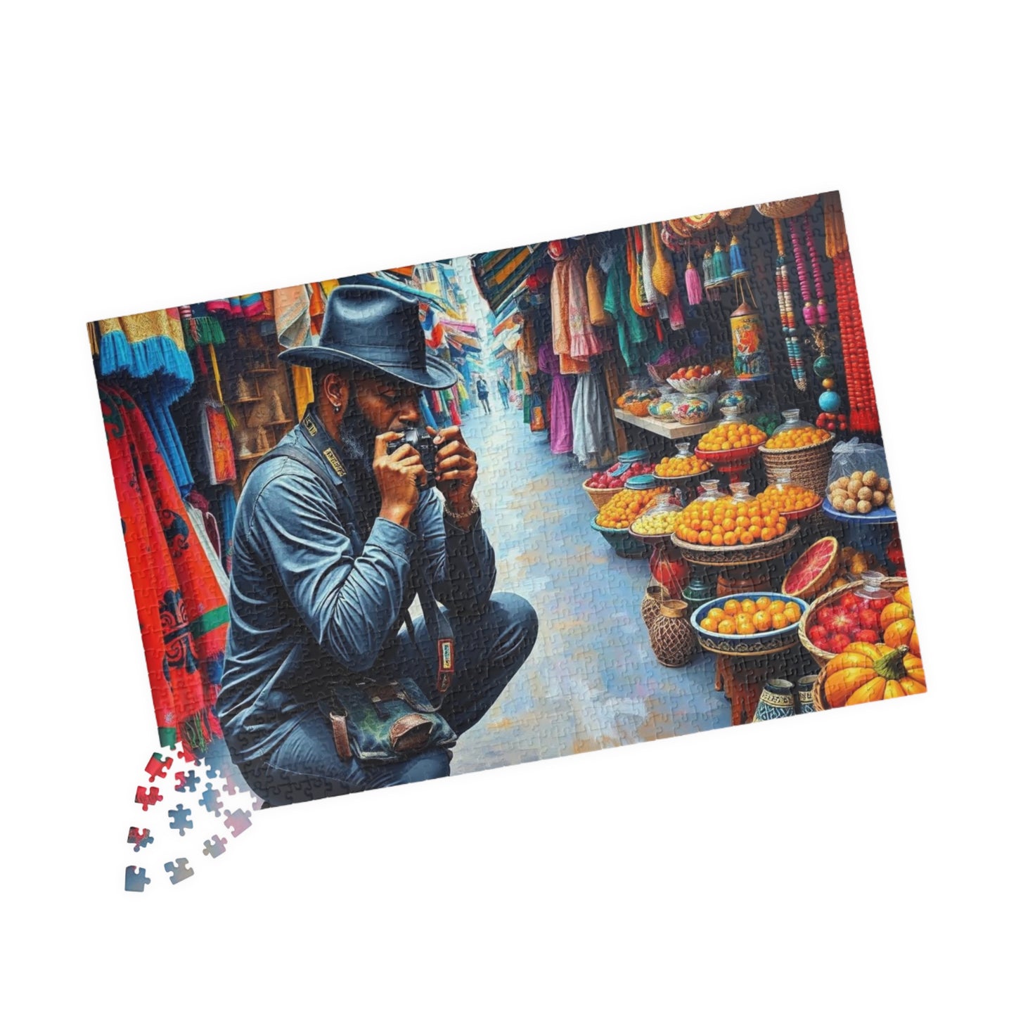 Cultural Street Market Jigsaw Puzzle - Black Man Taking Photographs, African American Art, Gift for Friends, Family Fun, Home Entertainment Puzzle The Puzzle Chest