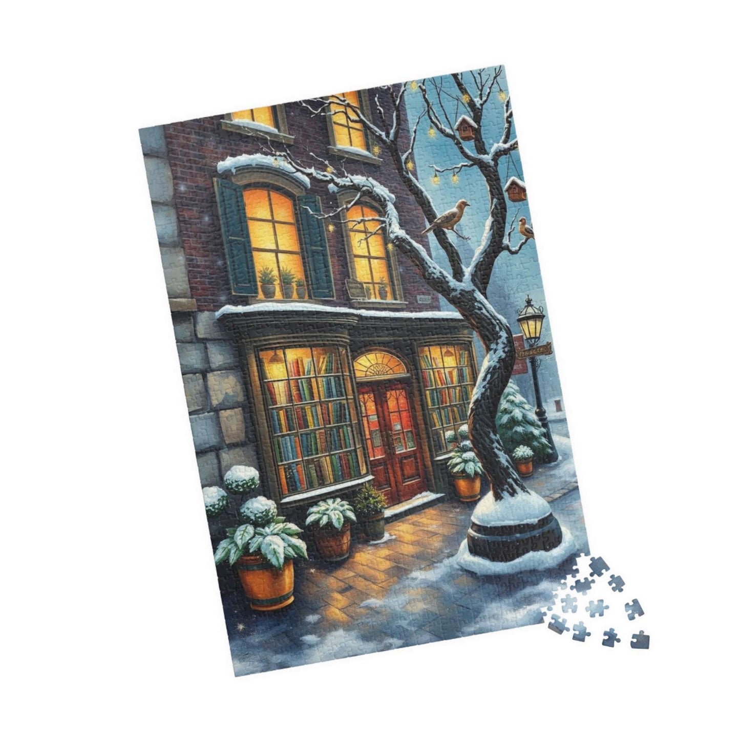 Winter Glow Old World Bookstore Jigsaw Puzzle - Snowy Bookshop 1014 pcs (Vertical) Puzzle The Puzzle Chest