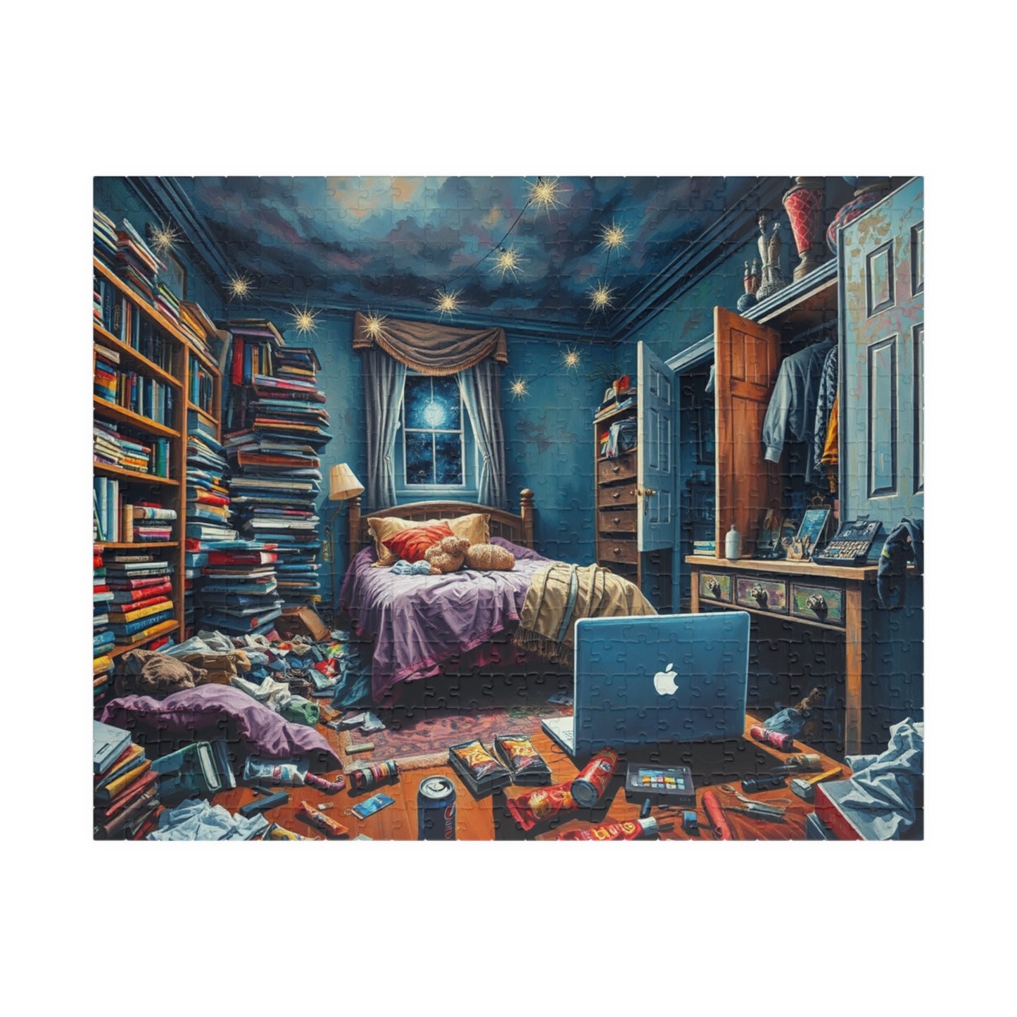 Jigsaw Puzzle, Chaotic Bedroom Humorous Puzzle, Family Game Night, Interactive Activity, Mind Boggling Challenge, Relaxing Hobby, Holiday