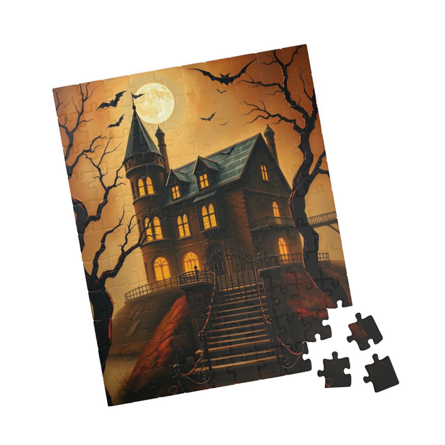 Spooky Haunted House Puzzle, Halloween Design, Family Game Night or Solo Fun, Perfect Gift for Puzzle Lover, 110 252 520 1014-piece, Mindful Puzzle The Puzzle Chest