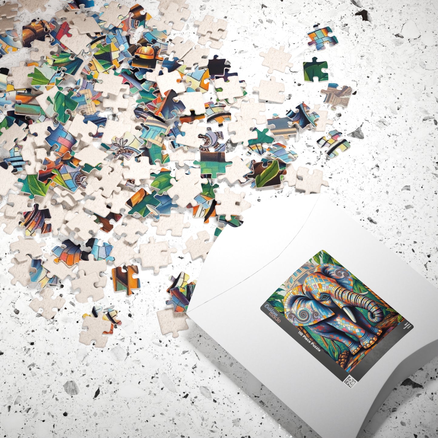 Majestic Mosaic Elephant Jigsaw Puzzle, Unique Mosaic Tile Artwork in a Jungle Setting, Challenging Animal Puzzle for Adults, Unique Gift Puzzle The Puzzle Chest