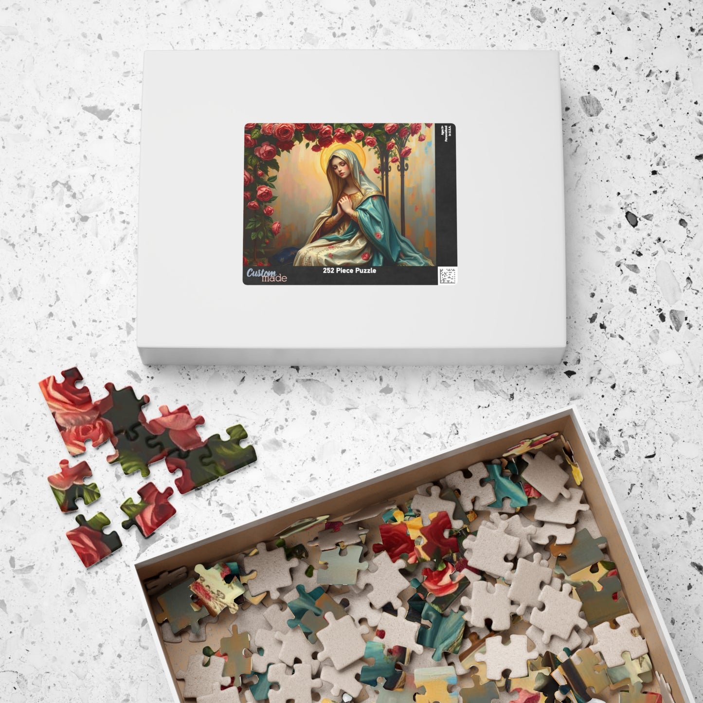 Floral Virgin Mary Jigsaw Puzzle - 110/252/520/1014 pieces, Art Puzzle, Religious Gift, Home Decor, Family Activity, Gift for Holidays Puzzle The Puzzle Chest