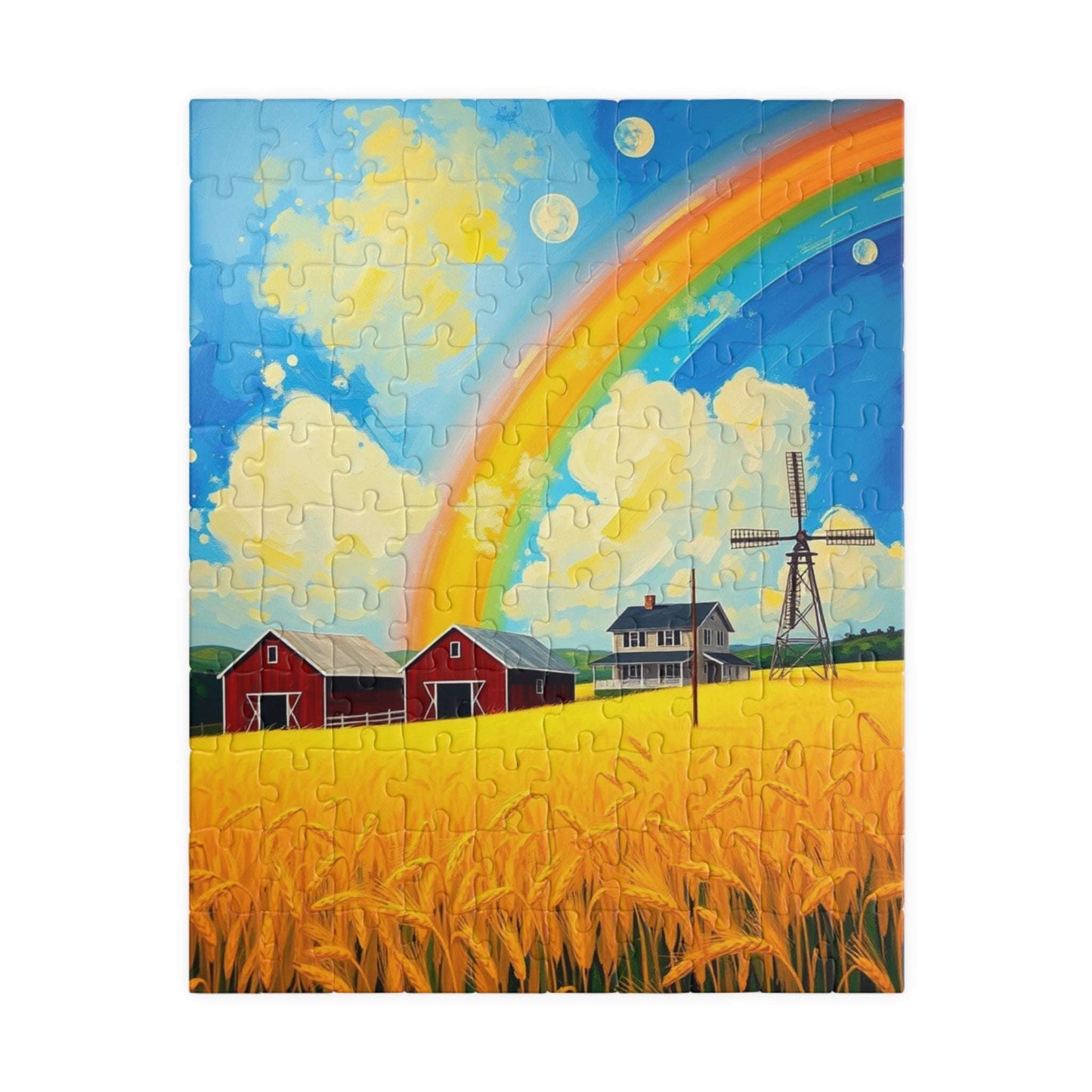 Scenic Farmhouse Puzzle, 110-1014 Piece Jigsaw, Vibrant Rainbow Landscape, Gift for Nature Lovers, Family Fun Activity 110 pcs (Vertical) Puzzle The Puzzle Chest