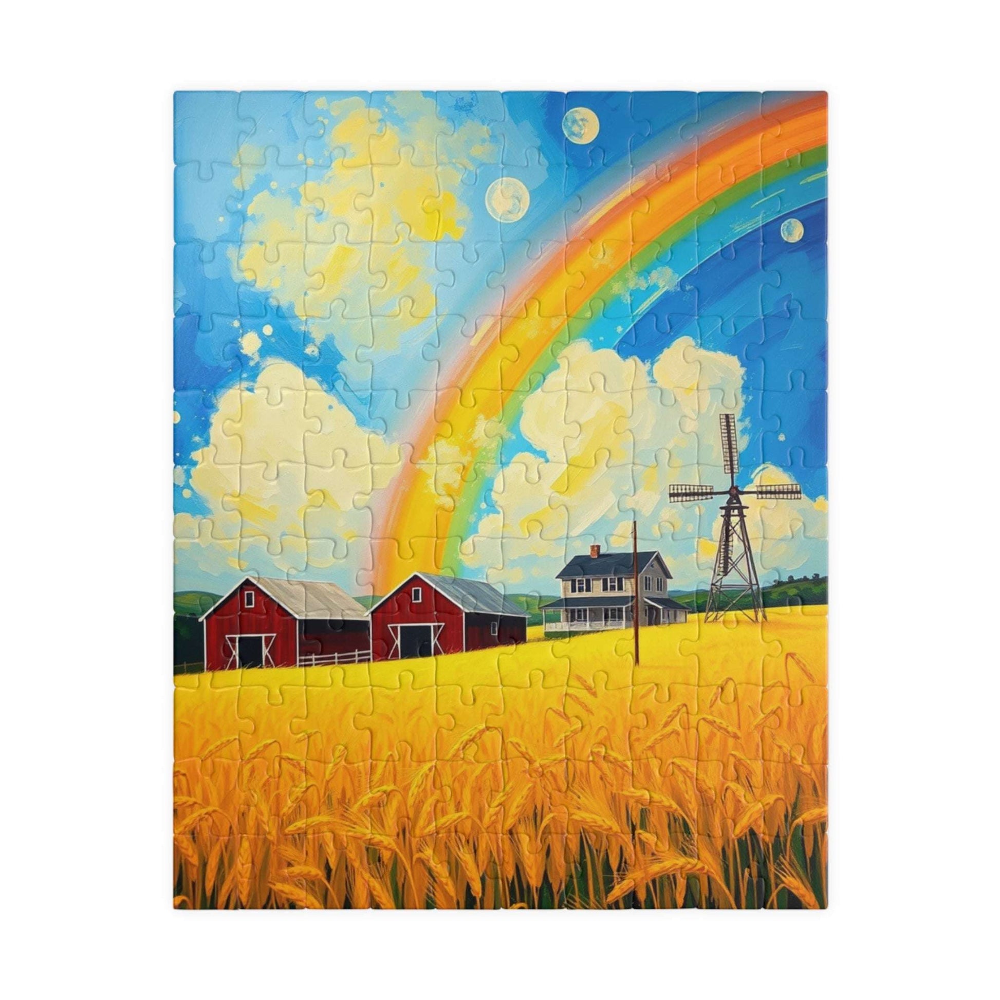 Scenic Farmhouse Puzzle, 110-1014 Piece Jigsaw, Vibrant Rainbow Landscape, Gift for Nature Lovers, Family Fun Activity 110 pcs (Vertical) Puzzle The Puzzle Chest