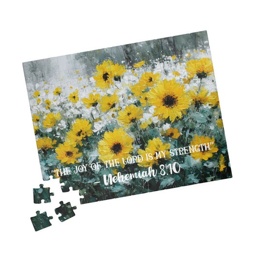 Sunflower Joy – Strength in Light Jigsaw Puzzle, Faith-Inspired Inspirational Gift, Christian Puzzle, Bible Verse Nehemiah 8:10 110 pcs (Horizontal) Puzzle The Puzzle Chest