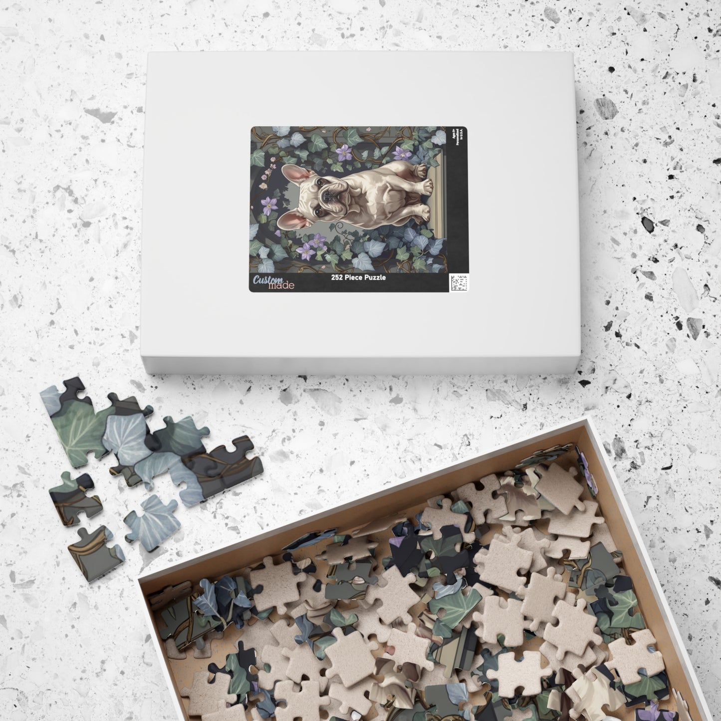 Vintage French Bulldog Jigsaw Puzzle, Floral Nature-Inspired Dog Themed Puzzle Gift for Art Lovers Dog Enthusiasts Hobbyist, Family Friendly Puzzle The Puzzle Chest