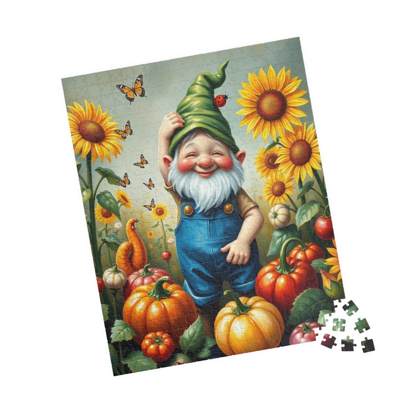 Whimsical Garden Gnome Puzzle, Vegetables Sunflowers and Butterflies, Colorful Farm and Nature Scene Jigsaw Game, Fantasy Puzzle Lover Gift Puzzle The Puzzle Chest