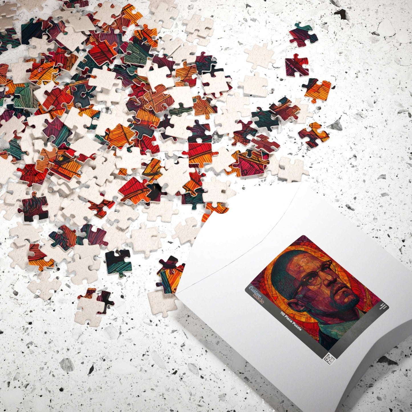 Afrocentric Malcolm X Puzzle, Stained Glass Portrait, Black History Hero, Red Orange Radiant Artwork, Educational Jigsaw, Iconic Historical Figure Puzzle Puzzle The Puzzle Chest