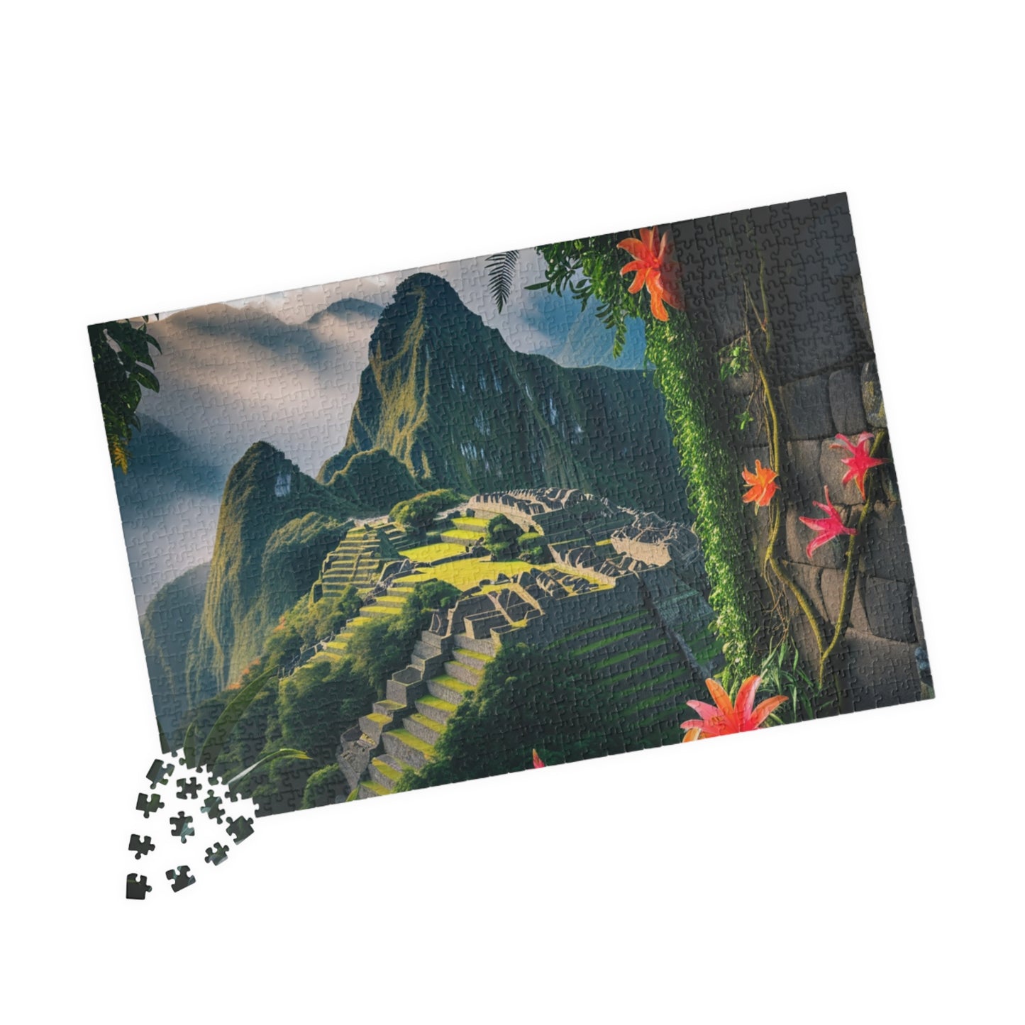 Machu Picchu Historic Landmark Puzzle, Jungle Vines Tropical Flowers, South American Travel Jigsaw Game, Nature Inspired Puzzle Lover Gift Puzzle The Puzzle Chest