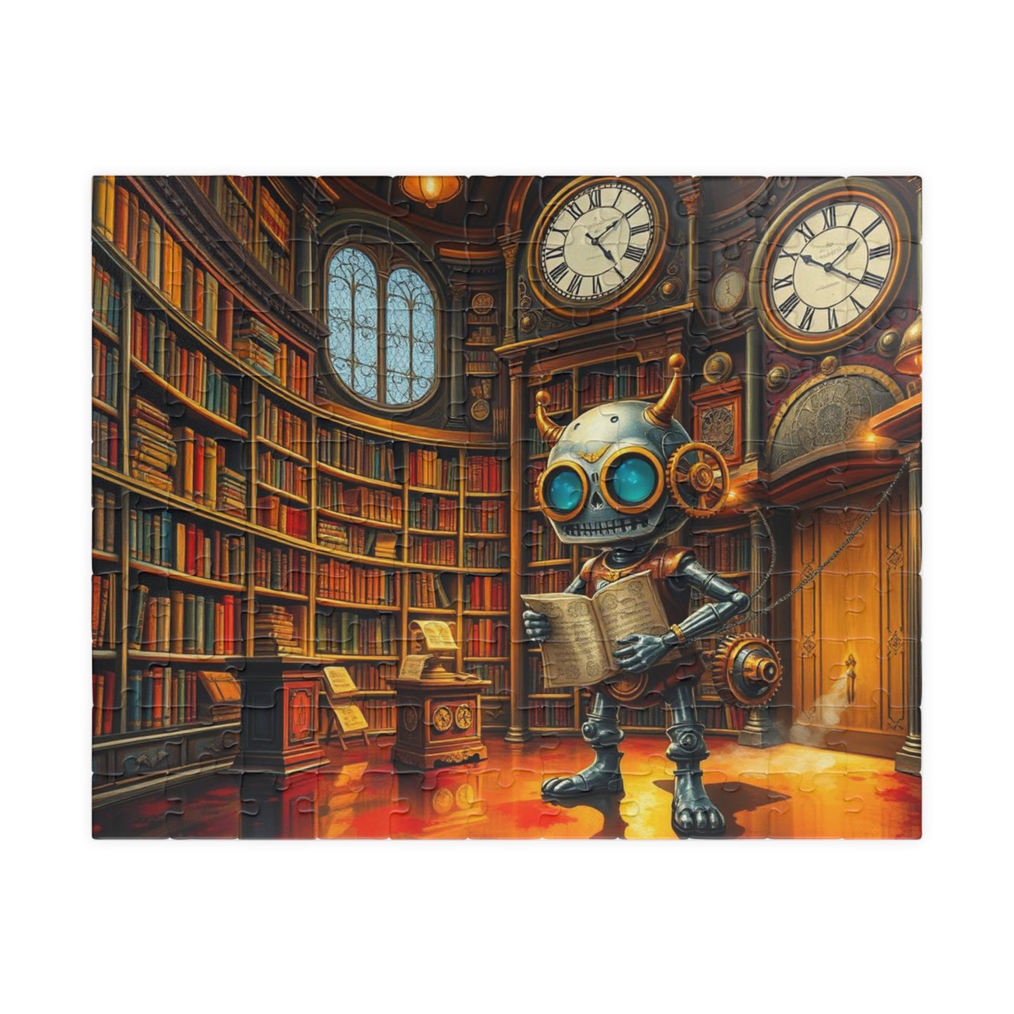 Steampunk Robot Puzzle, Vintage Library Jigsaw Game for Adult Home Entertainment, Holiday Birthday Gift for Puzzle Lover, Family Game Night 110 pcs (Horizontal) Puzzle The Puzzle Chest
