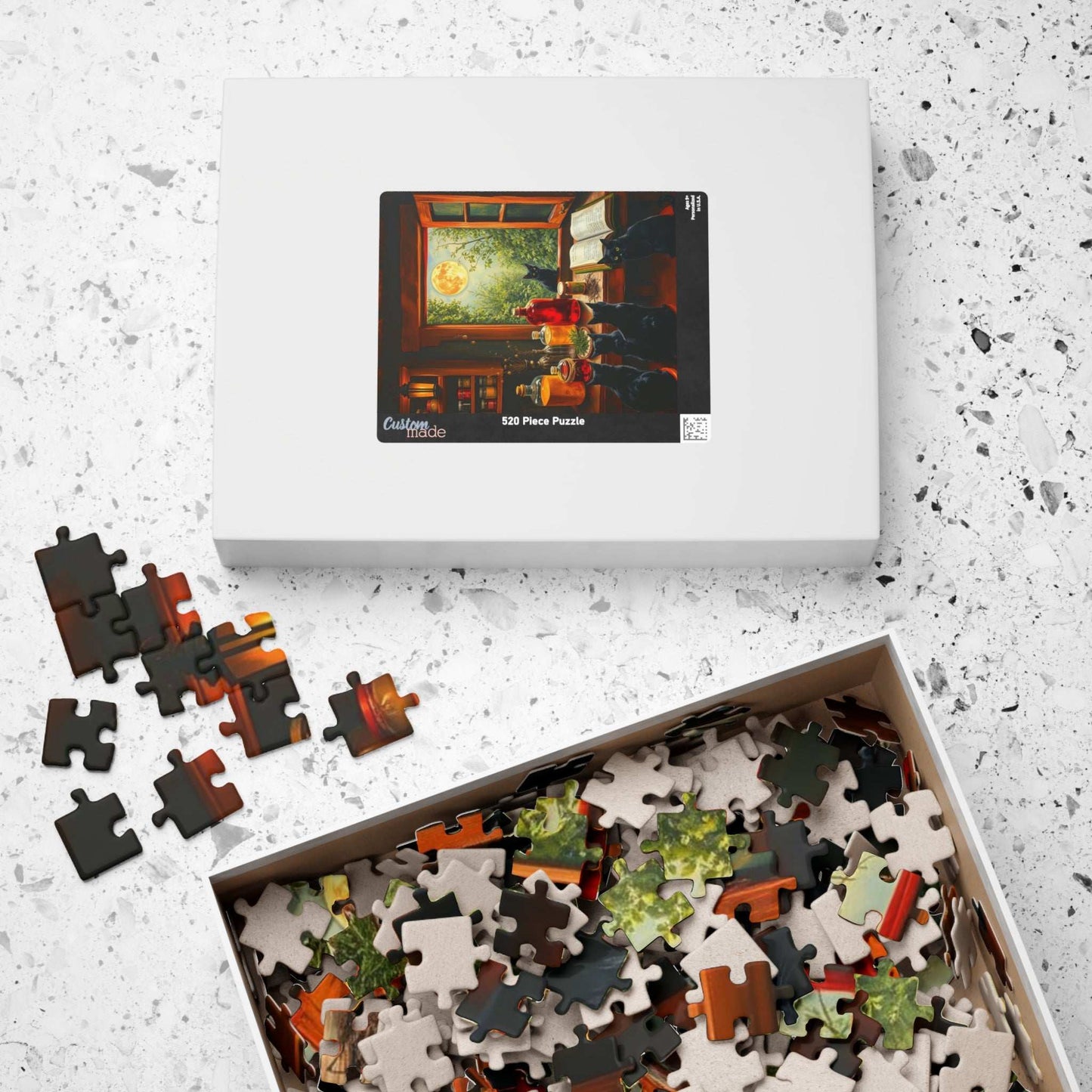 Autumn Alchemists Table Jigsaw Puzzle - Mystical Cat Theme, Ideal Witchy Gift for Cat Lover, Magic Enthusiast, Family Fun, Mindful Activity