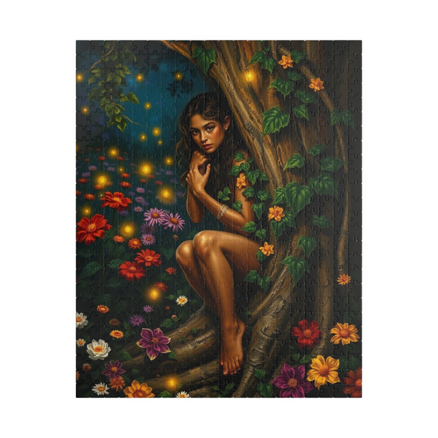 Puzzle, Flower Garden Night Scene, Firefly Illuminated Dryad, Bark-like Skin, 110 252 520 1014-Piece, Jigsaw Game, Artistic Gift, Relaxing 520 pcs (Vertical) Puzzle The Puzzle Chest