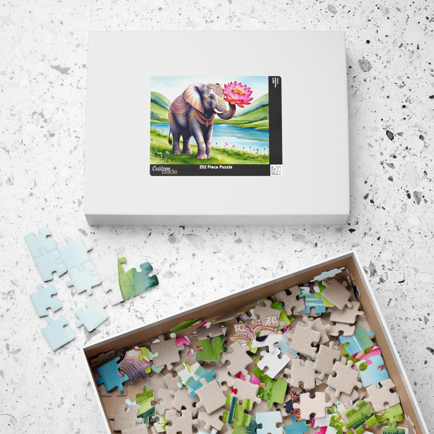 Elephant Lotus Flower Puzzle, Whimsical Animal Art Adult Puzzle Game, Meditation Friend Gift, Family Night Activity, Home Entertainment Puzzle The Puzzle Chest