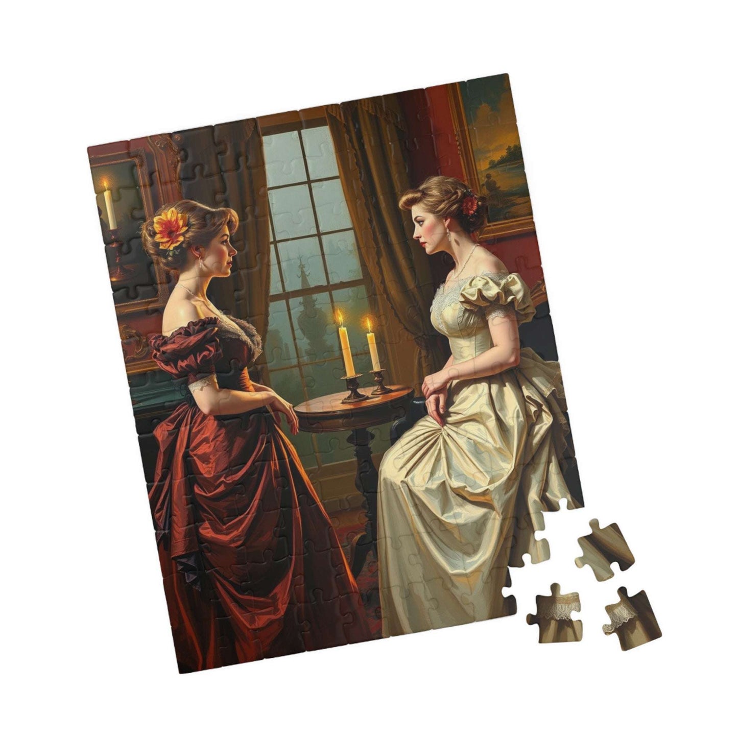 Jigsaw Puzzle, Victorian Women in Elegant Gowns, Candlelit Parlor Design, 110 252 520 1014 Pieces, Relaxing Activity, Home Decor, Gift Idea, Puzzle The Puzzle Chest