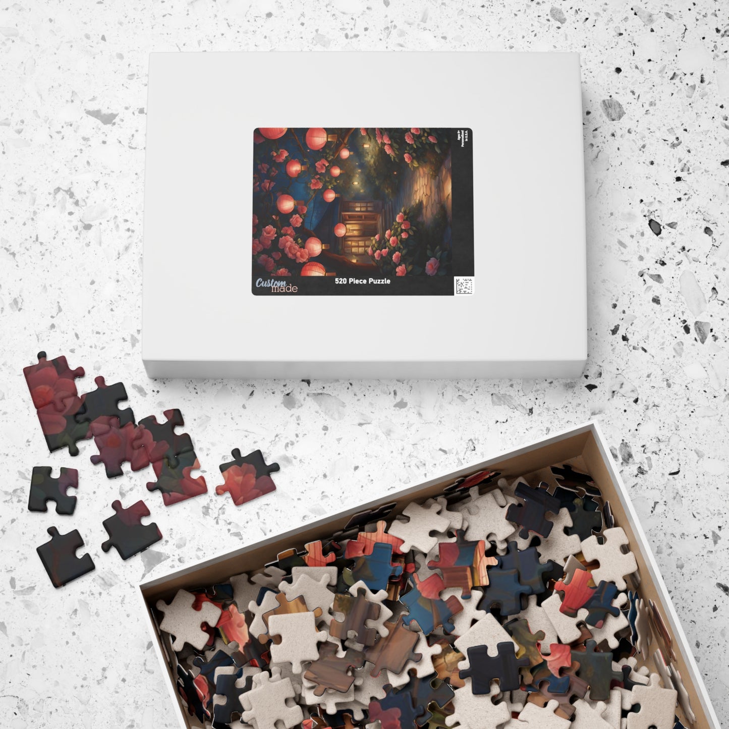 Cottage Landscape Jigsaw Puzzle, Nature-Inspired Floral Flower Design, Nighttime Lanterns and Camellias, Relaxing Hobby, Family Game Night Puzzle The Puzzle Chest