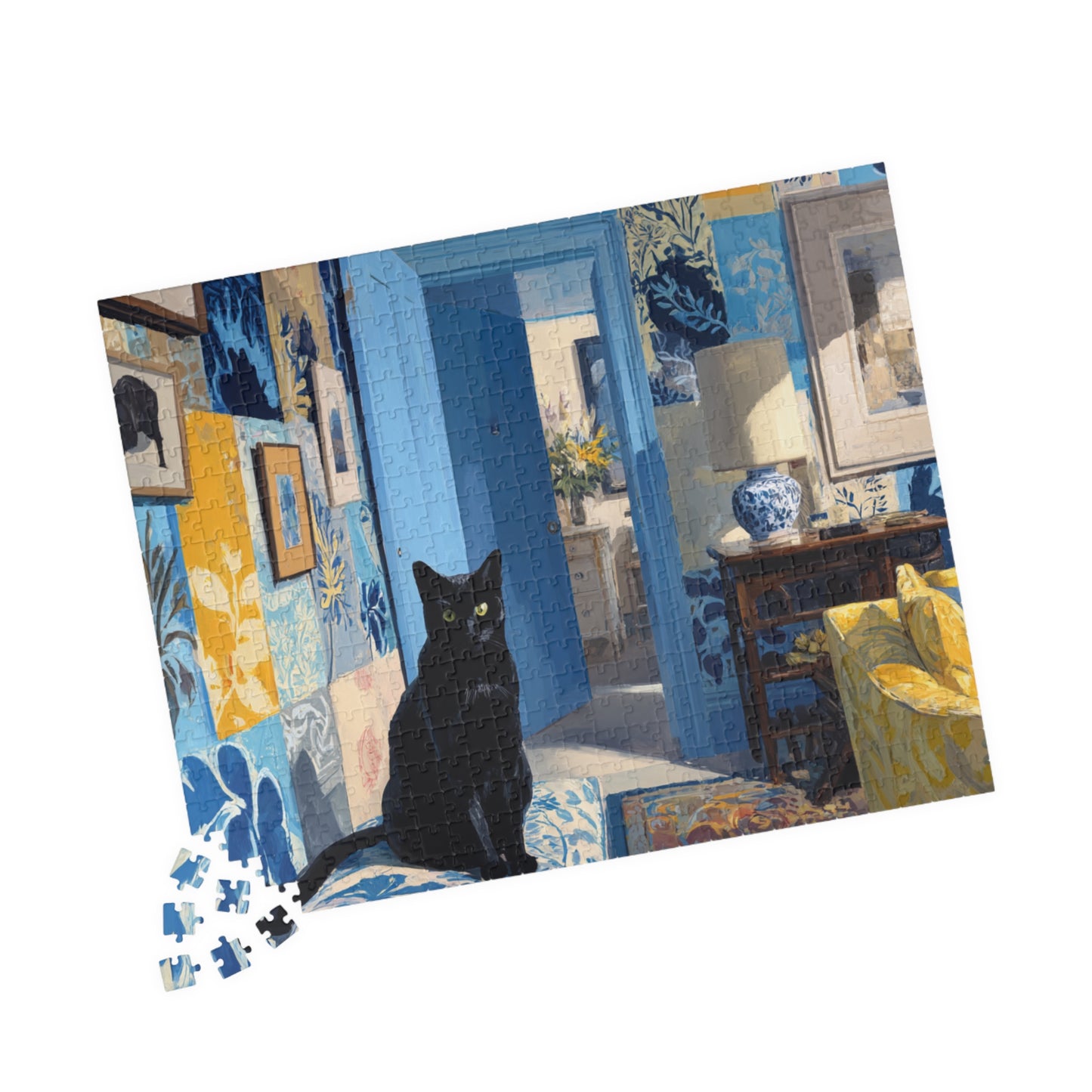 Cat in the Blue Room – Vibrant Fauvist Interior Jigsaw Puzzle, Animal Theme Artistic Cat Puzzle, Matisse-Inspired 520 pcs (Horizontal) Puzzle The Puzzle Chest
