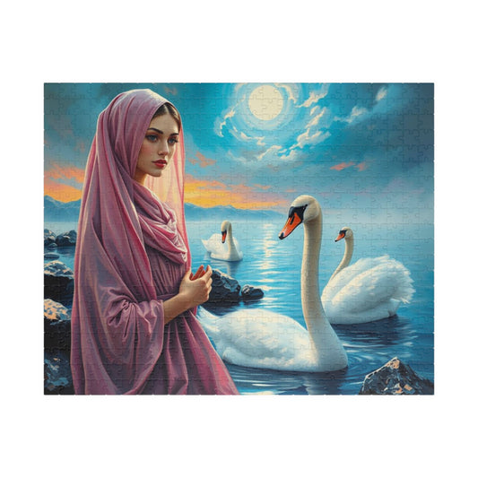 Echo of Avalon Jigsaw Puzzle, Mystic Lake with Swans Veiled Women, Dark Fantasy Puzzle, Gothic Puzzle Gift for Art Lover, Solo Fun, Game Night 520 pcs (Horizontal) Puzzle The Puzzle Chest