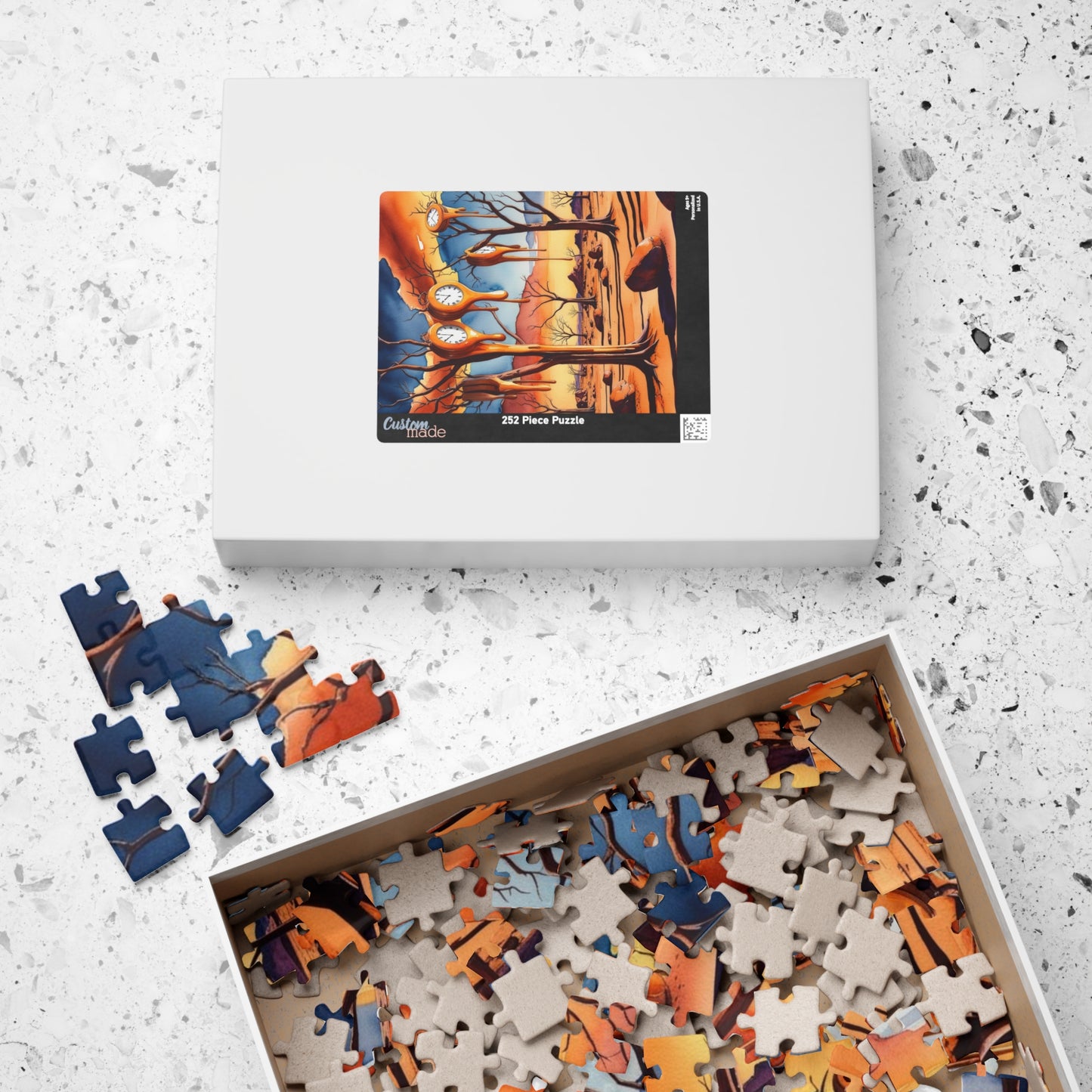 Surreal Desert Landscape Jigsaw Puzzle, Melting Clocks and Barren Trees, Mind-bending Fantasy Art Game, Salvador Dali Inspired, Giftable Puzzle The Puzzle Chest