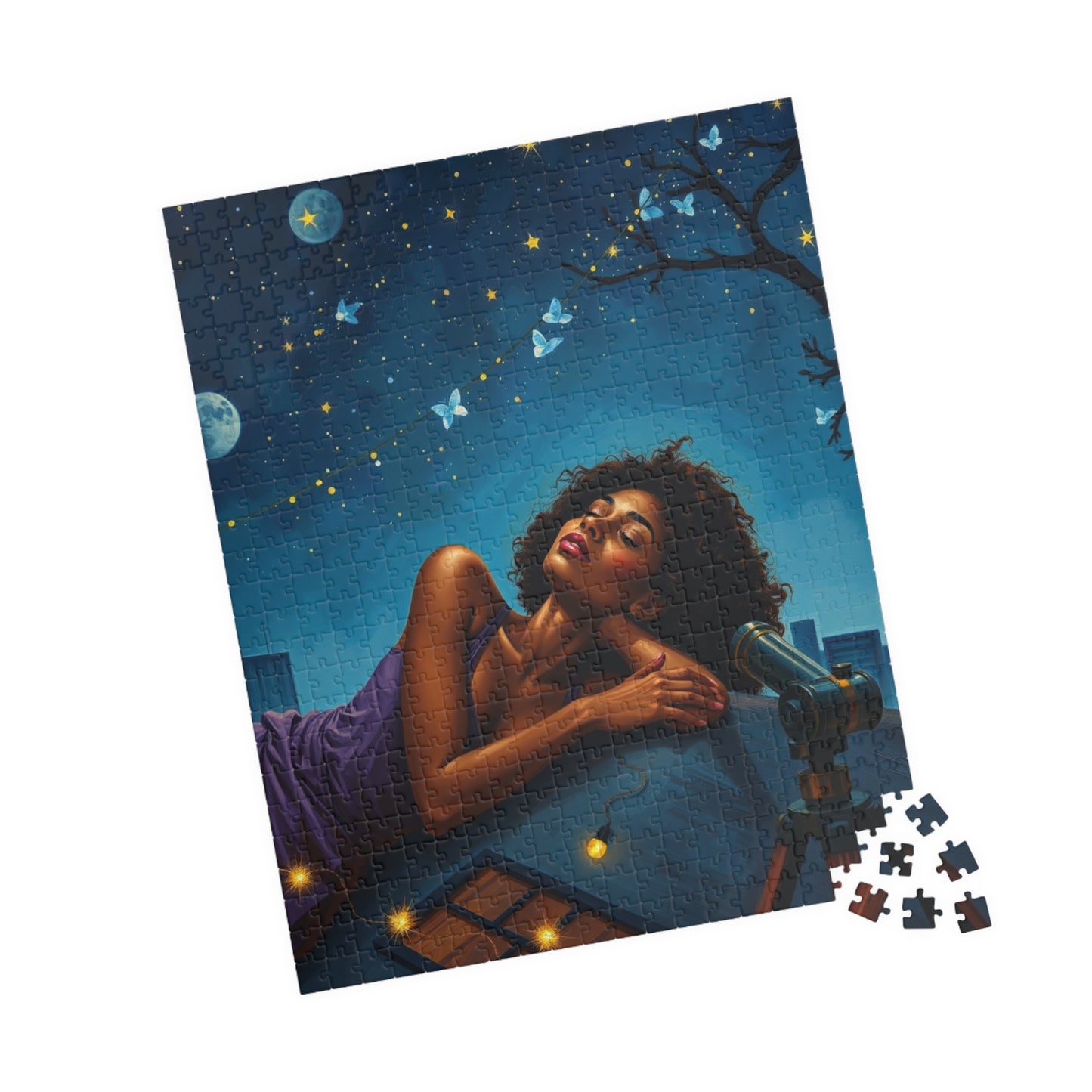 African American Woman Jigsaw Puzzle, Starry Night Scene, Black Art, Black Girl Puzzle, Perfect Gift for Black People, Family or Solo Fun Puzzle The Puzzle Chest