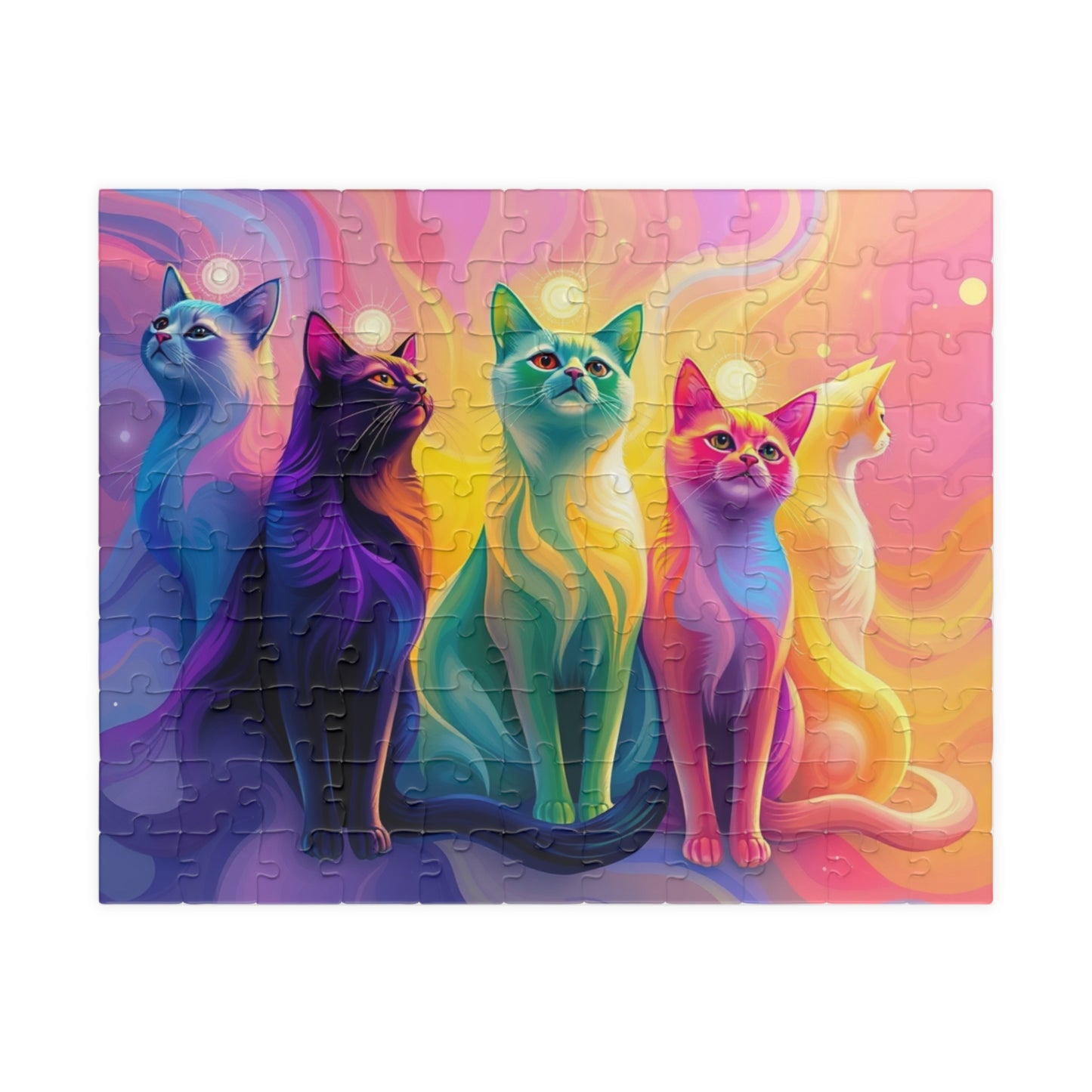 Abstract Cat Jigsaw Puzzle with Rainbow Gradient and Light Aura, Animal Artwork for Art Lover Collector Hobbyist, Best Unique Gift, Colorful 110 pcs (Horizontal) Puzzle The Puzzle Chest