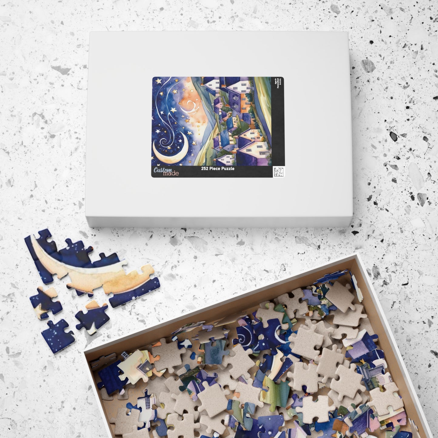 Starry Night Village Puzzle Moon and Star Jigsaw Game Night Family Activity Van Gogh Inspired Art Lover Gift for Puzzle Enthusiasts Relaxing