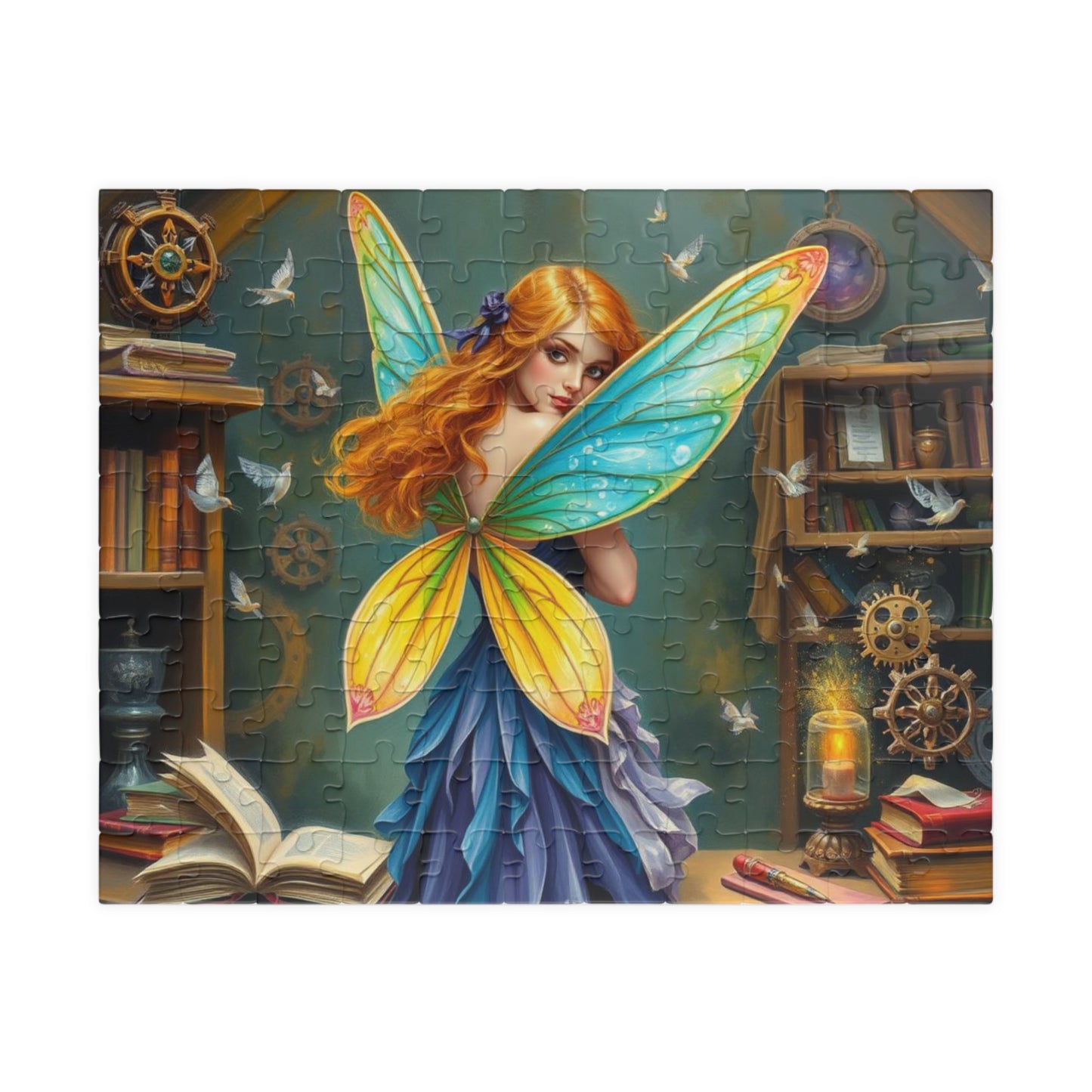 Enchanting Bookish Fairy Puzzle - Library Workshop, Steampunk Fantasy Jigsaw Puzzle Gift for Book Lovers, Puzzle Fanatics, Art Enthusiasts 110 pcs (Horizontal) Puzzle The Puzzle Chest