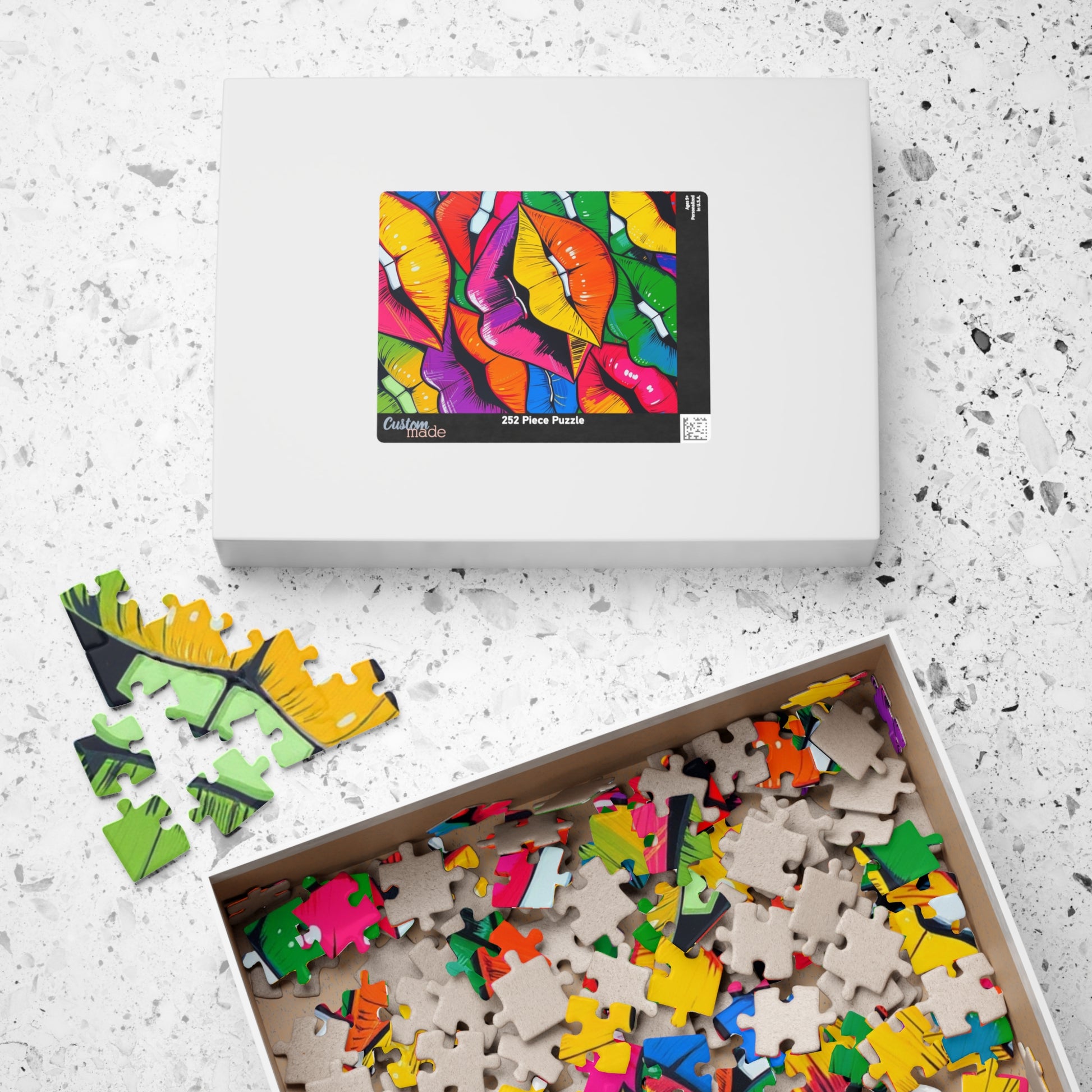 Colorful Lips Collage Puzzle, Electric Vivid Colors, Bold Artwork, Chaotic Design, Lip Art Jigsaw, Mind Games, Artistic Challenge, Vibrant Puzzle The Puzzle Chest