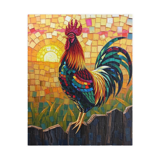 Mosaic Rooster Jigsaw Puzzle, Vibrant Farm Animal Tabletop Game with Sunrise Scene for Adults, Family Game Night, Puzzle Lover Mindful Gift 110 pcs (Vertical) Puzzle The Puzzle Chest