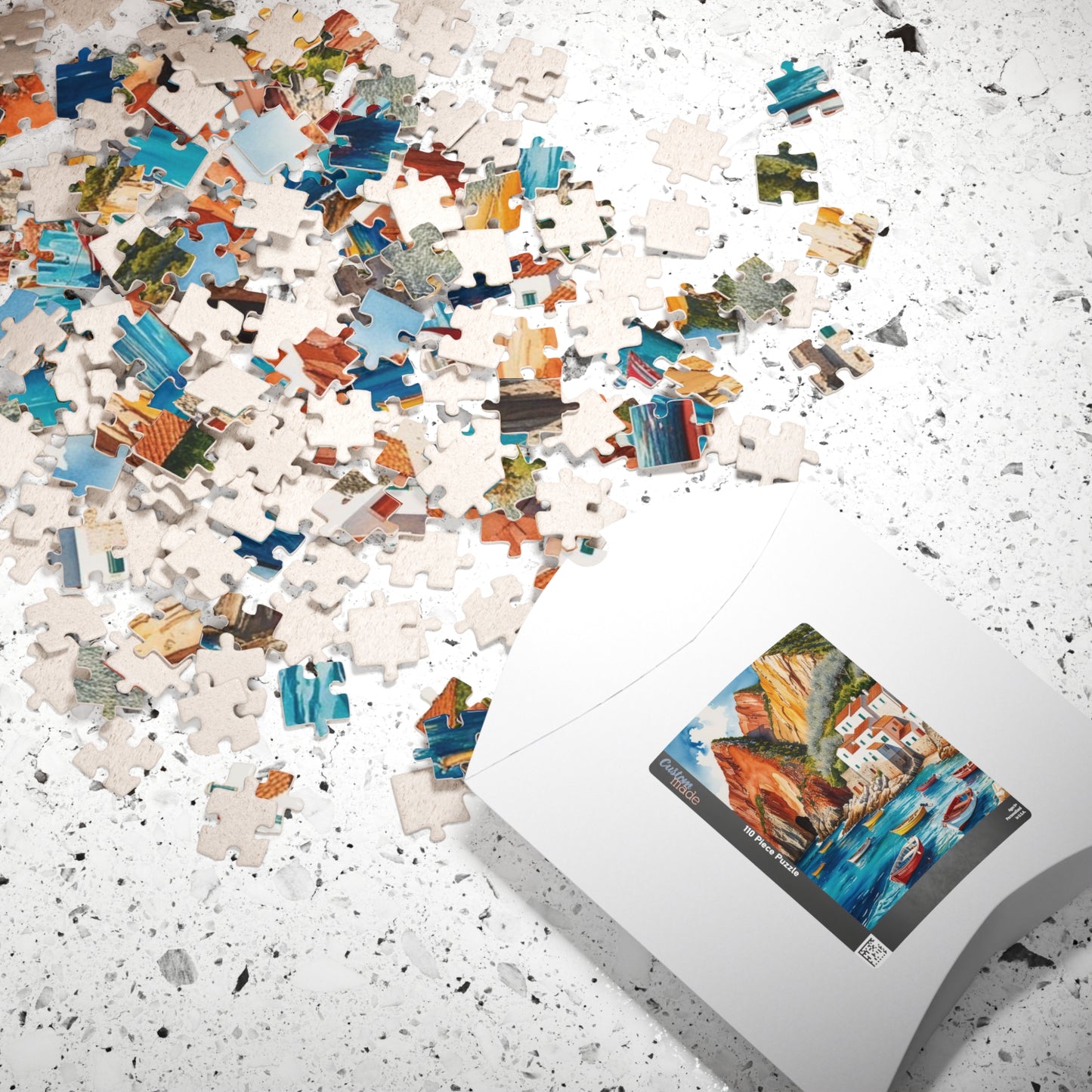 Seaside Landscape Jigsaw Puzzle, Mediterranean Coastline 1000-Piece Game for Family Activity and Bonding, Fishing Village Coastal Puzzle Puzzle The Puzzle Chest