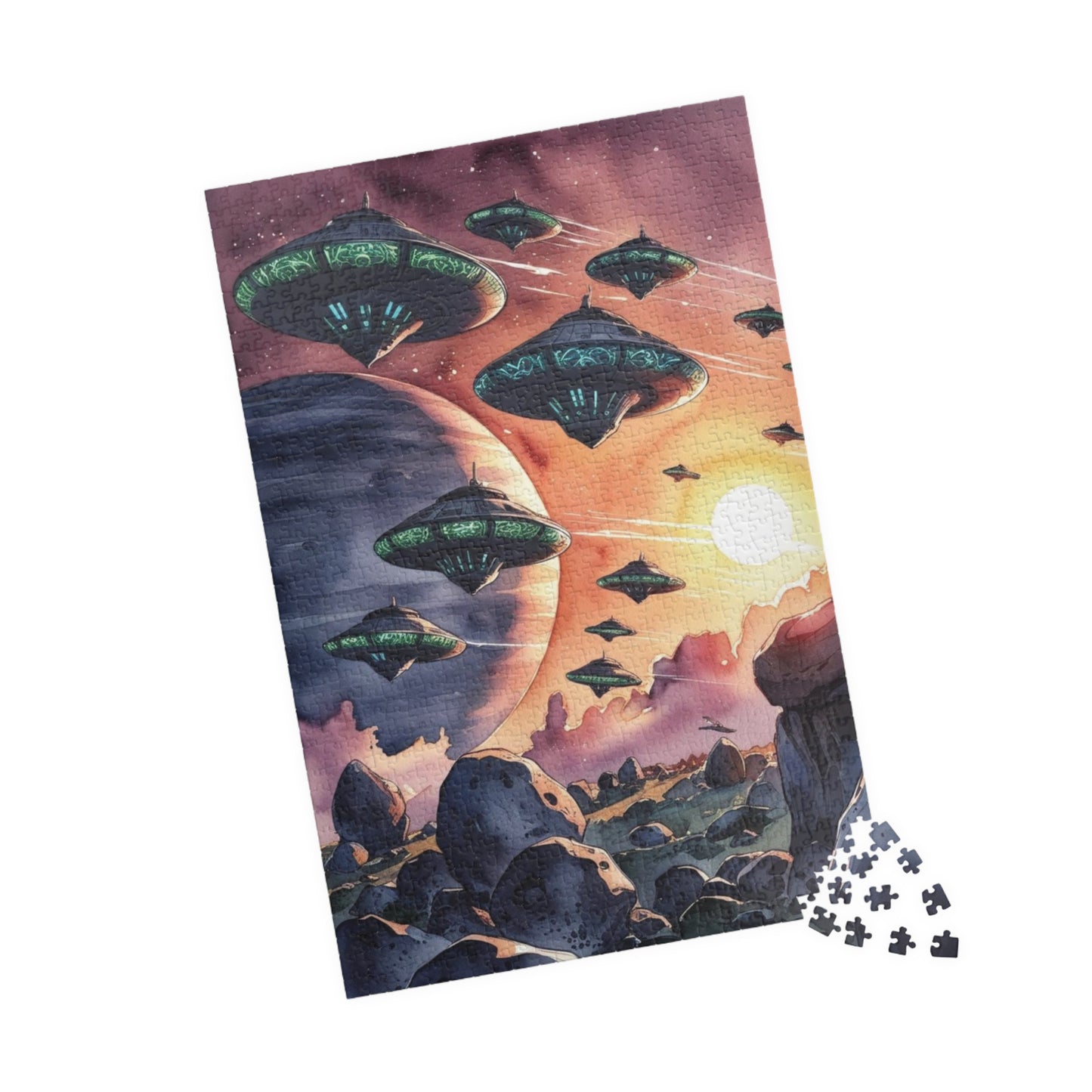Space Fleet Puzzle, Alien Spaceship Jigsaw Game, Ringed Planet Asteroid Field Puzzle 110-1014 Piece, Sci-Fi Gift, Space Lover, Fun Hobby Puzzle The Puzzle Chest