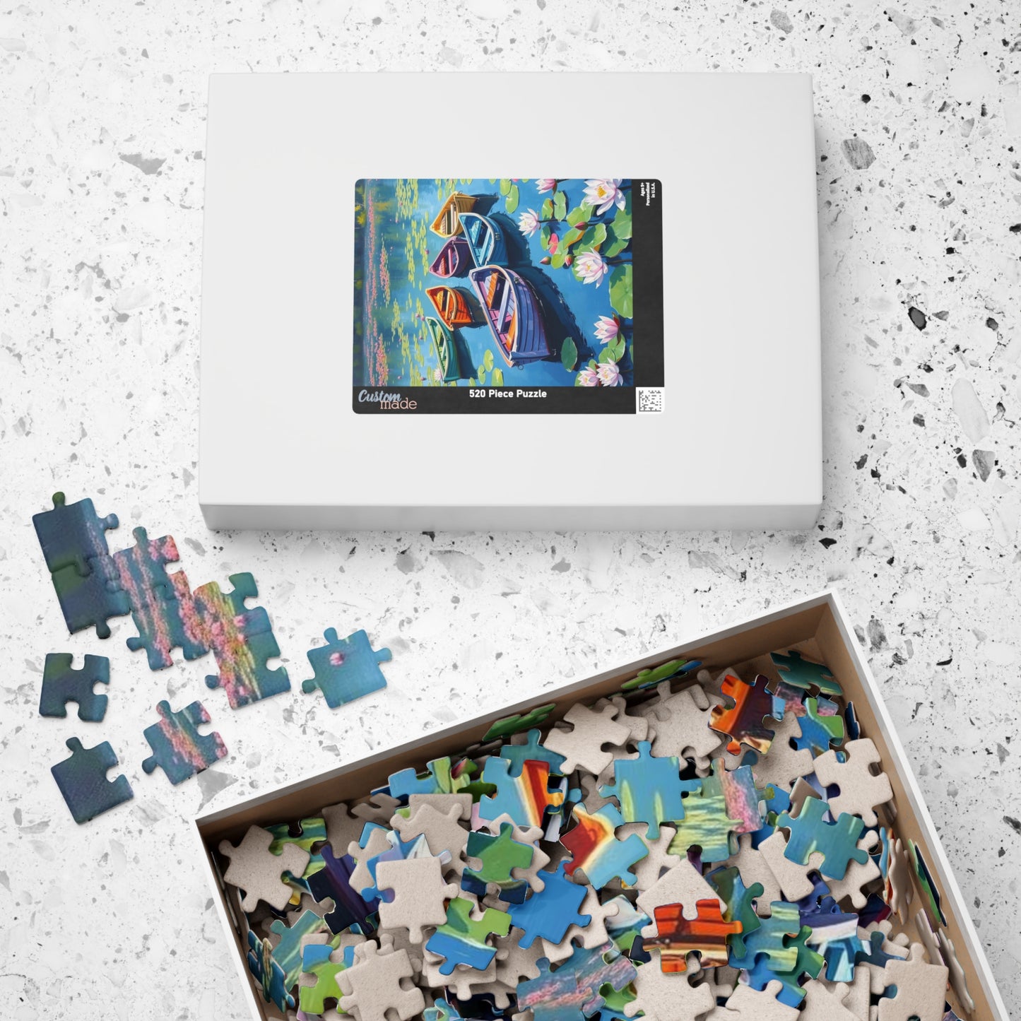 Serenity Afloat Lake Boat Jigsaw Puzzle, Rowboats and Lotus Flowers Landscape Puzzle, Scenic Summer Puzzle for Adult and Families Puzzle The Puzzle Chest