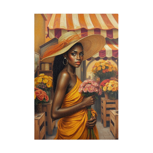 Floral African American Woman Puzzle, 110-1014 Piece Colorful Black Lady Flower Market Jigsaw Game, Gift for Art Lover, Mindfulness Activity 1014 pcs (Vertical) Puzzle The Puzzle Chest