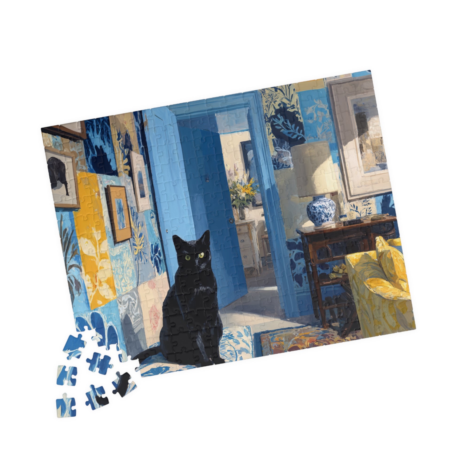 Cat in the Blue Room – Vibrant Fauvist Interior Jigsaw Puzzle, Animal Theme Artistic Cat Puzzle, Matisse-Inspired 252 pcs (Horizontal) Puzzle The Puzzle Chest
