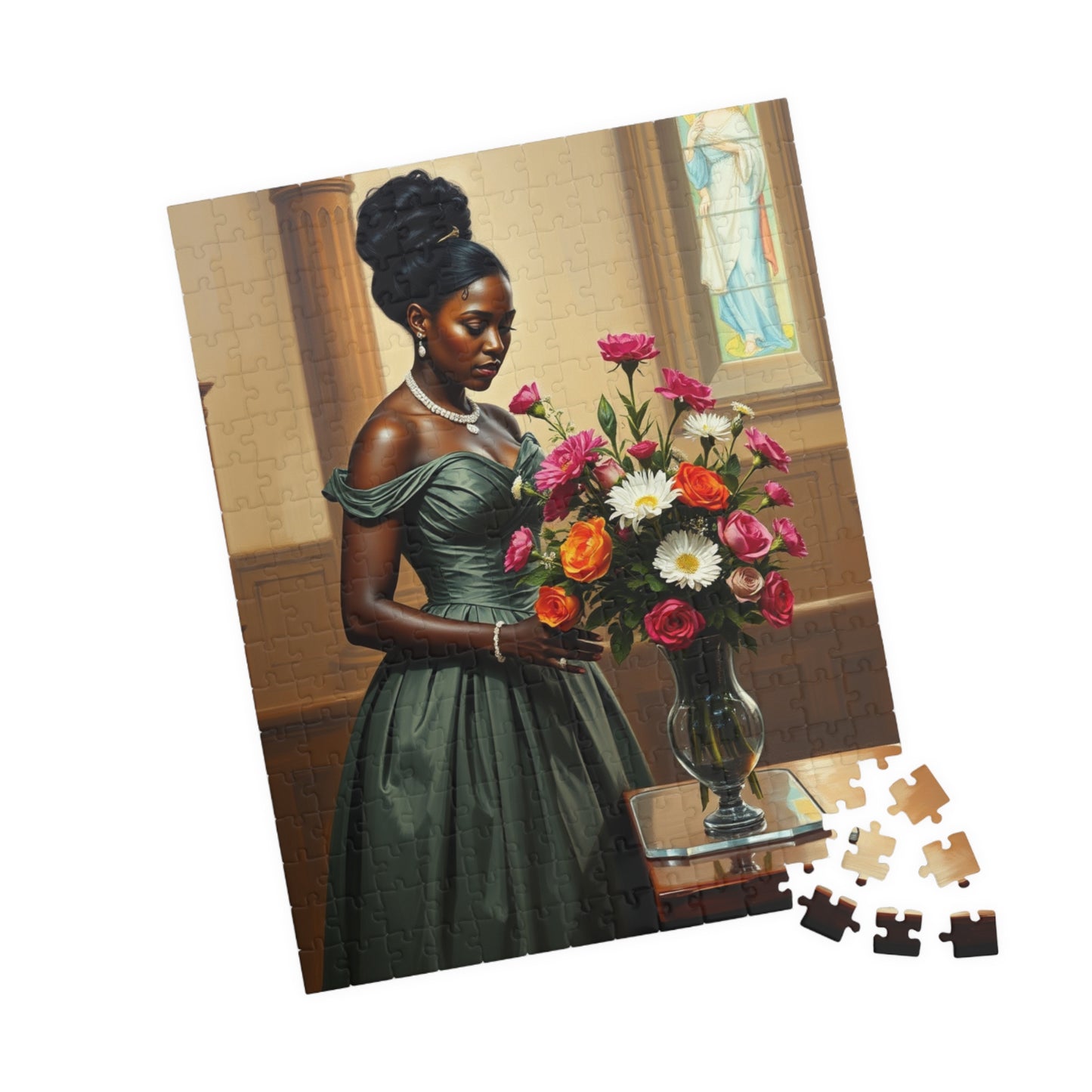 Elegant Black Woman Puzzle, Victorian Style African American Lady Arranging Flowers by Church Altar, Hobby Gift for Puzzle Lover Puzzle The Puzzle Chest