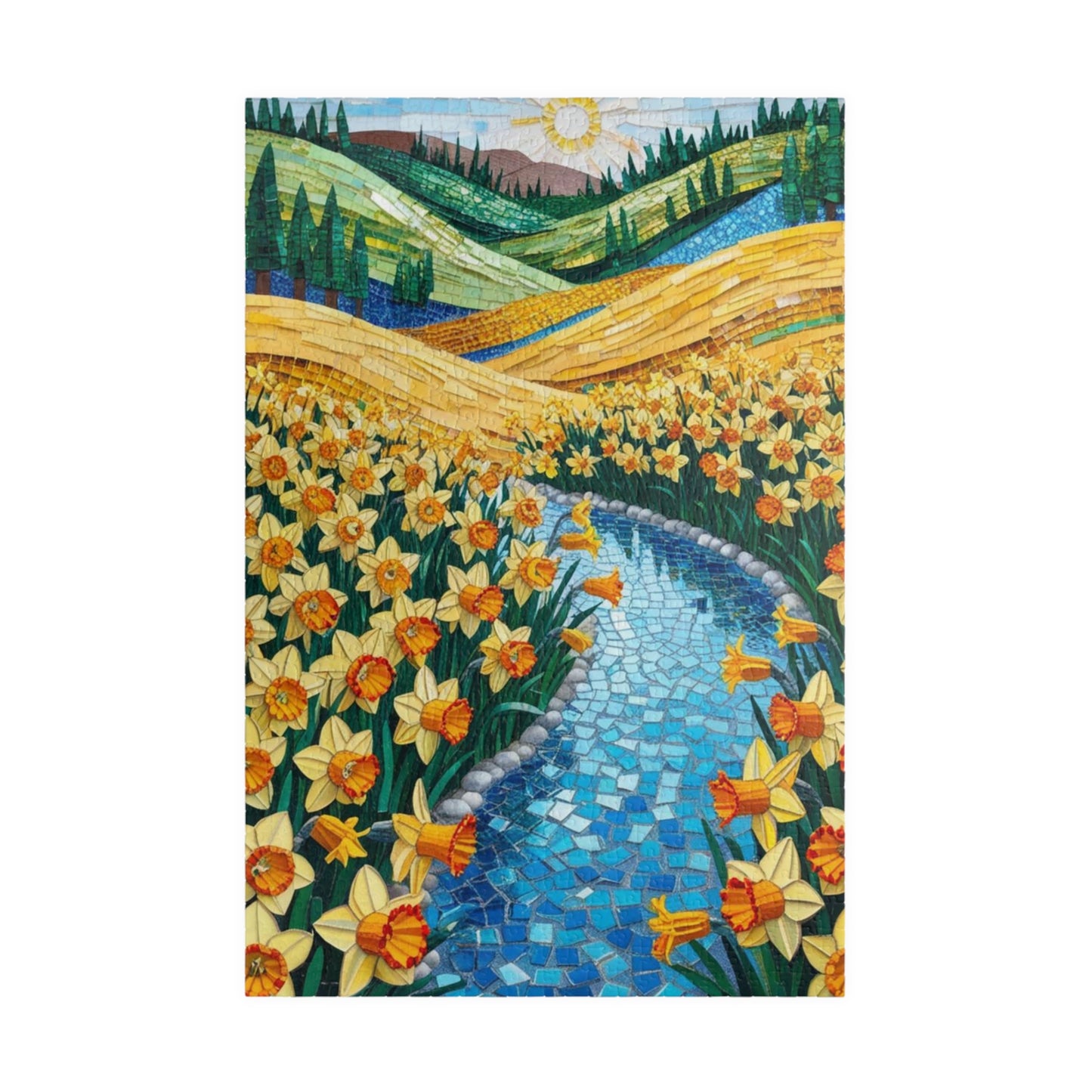 Puzzle, Golden Daffodil Valley 110-1014 Piece Jigsaw, Mosaic Nature Scene, Relaxing Indoor Activity, Mindfulness Hobby, Spring Floral Puzzle 1014 pcs (Vertical) Puzzle The Puzzle Chest