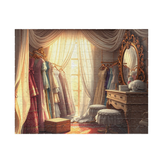 Vintage Chic Closet Puzzle, Nostalgic Fashion Elegant Decor Scene Jigsaw Game, Retro Dresses Antique Mirror Cozy Atmosphere, Gift for Her 252 pcs (Horizontal) Puzzle The Puzzle Chest