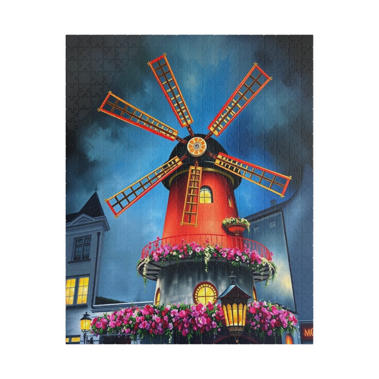 Moulin Rouge Windmill Puzzle, Famous Parisian Landmark Tourist Attraction Jigsaw Game, Vibrant Nighttime Paris Scene, Best Travel Lover Gift 520 pcs (Vertical) Puzzle The Puzzle Chest