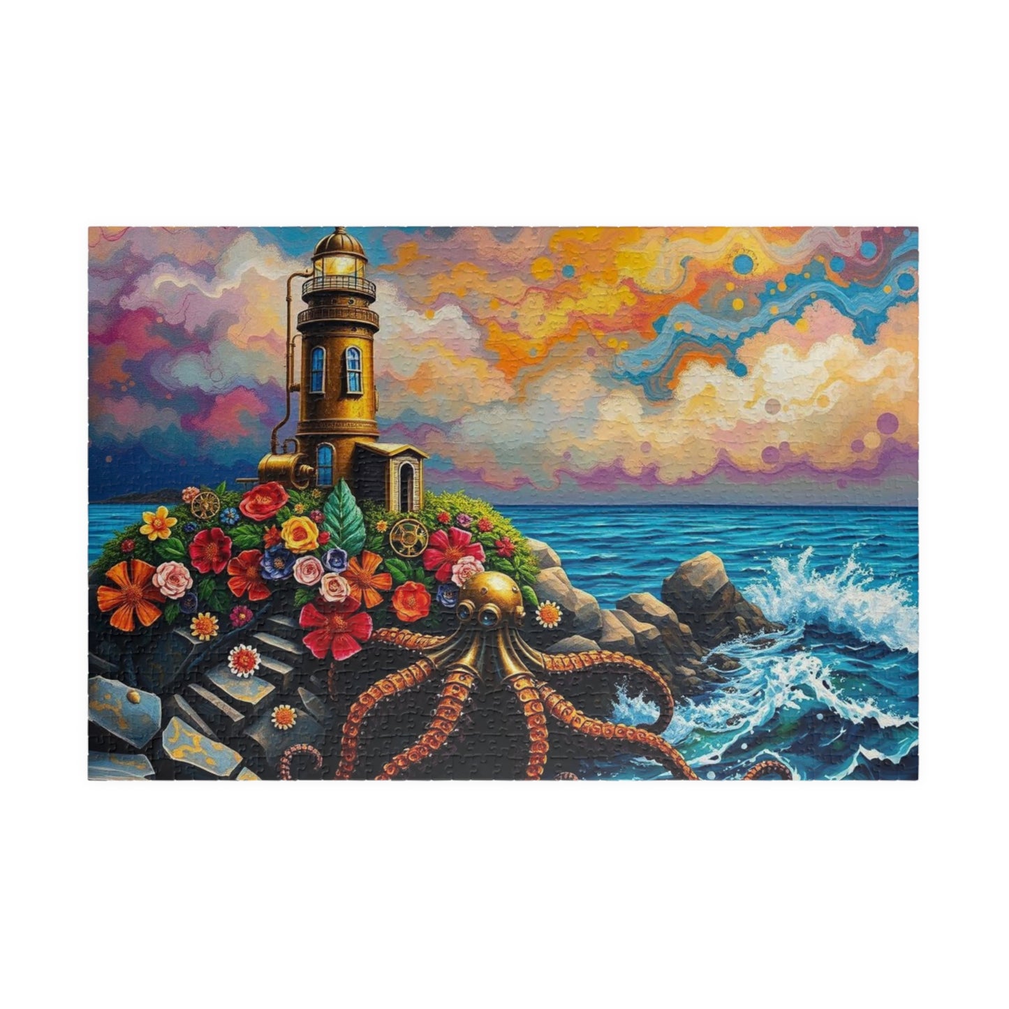 Ocean Lighthouse Puzzle - Steampunk Jigsaw Game for Adults, Nautical Theme Home Entertainment, Mindfulness Activity, Holiday Birthday Gift 1014 pcs (Horizontal) Puzzle The Puzzle Chest