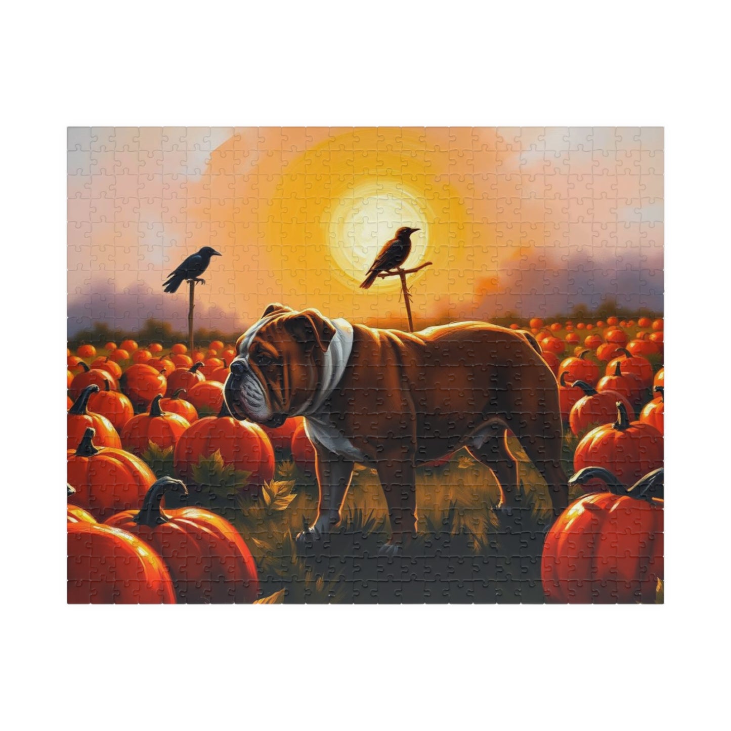 Autumn Bulldog Puzzle, Cozy Family Jigsaw Game for Adults, Perfect for Dog Lovers, Fall Home Entertainment, Creative Gift Idea for Friend 520 pcs (Horizontal) Puzzle The Puzzle Chest