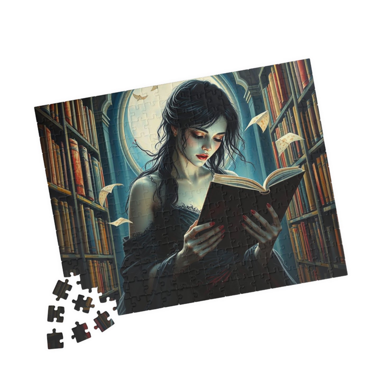 The Poet's Muse Jigsaw Puzzle, Spectral Woman Reading in Library, Gothic Puzzle, Dark Fantasy Puzzle, Mystical Book Lover Gift for Friend Puzzle The Puzzle Chest
