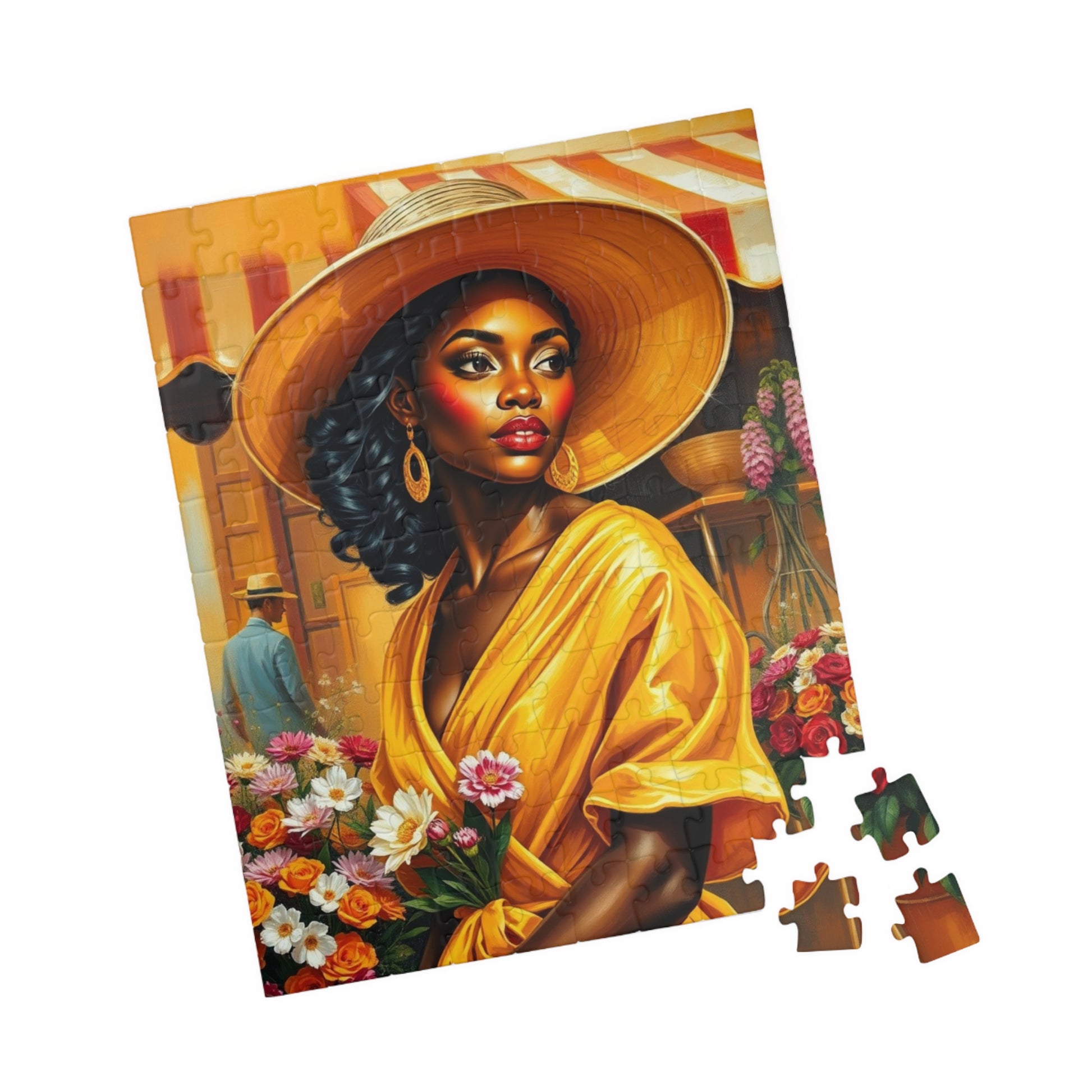 Colorful African American Puzzle Art - Beautiful Black Woman in Yellow Dress, 110-1014 pieces, Gift for Art Lovers, Home Decor, Puzzle Night Puzzle The Puzzle Chest