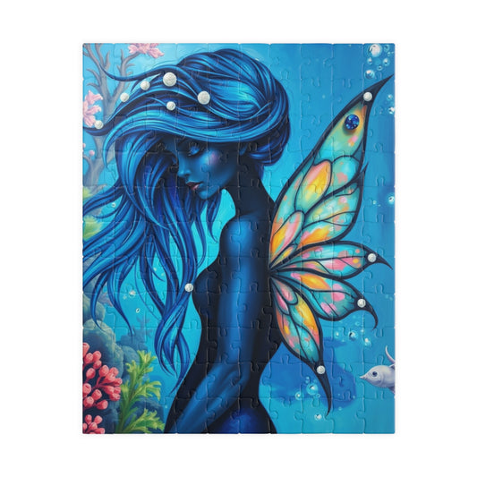 Mermaid Fairy Puzzle, Enchanting Jigsaw Gift for Puzzle Lover, Home Entertainment, Blue Art Piece, Mindfulness Activity 110 pcs (Vertical) Puzzle The Puzzle Chest