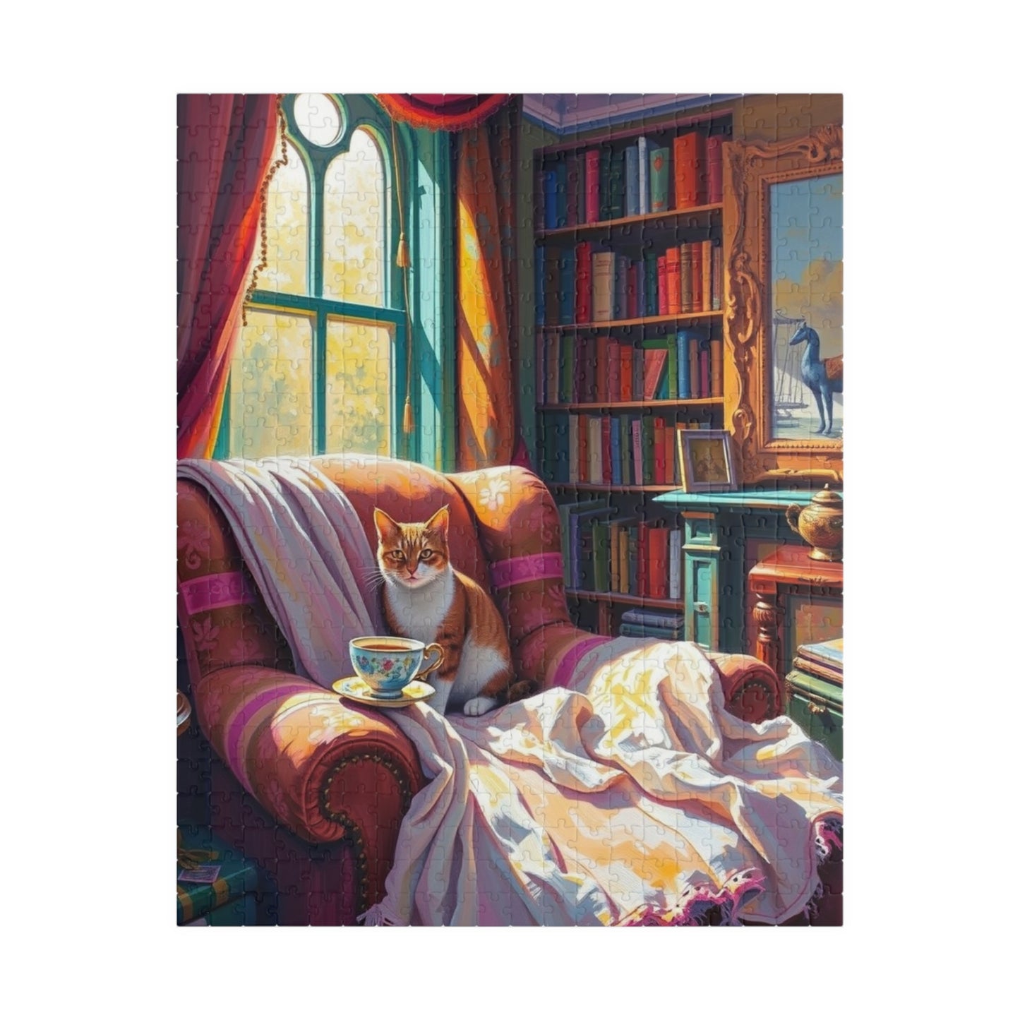 Cozy Study Room Jigsaw Puzzle, Home Office Sanctuary for Cat, Animal Lover Gift, Mindful Hobby, Indoor Activity, Best Family Entertainment 520 pcs (Vertical) Puzzle The Puzzle Chest