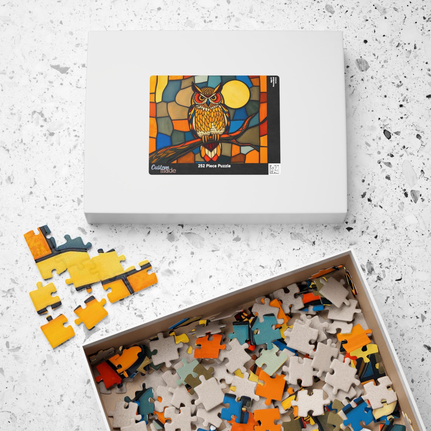 Moonlit Owl Puzzle - Stained Glass Style, 110-1014 Piece Jigsaw for Fun Adult Activity, Gift for Family, Home Entertainment, Mindful Game