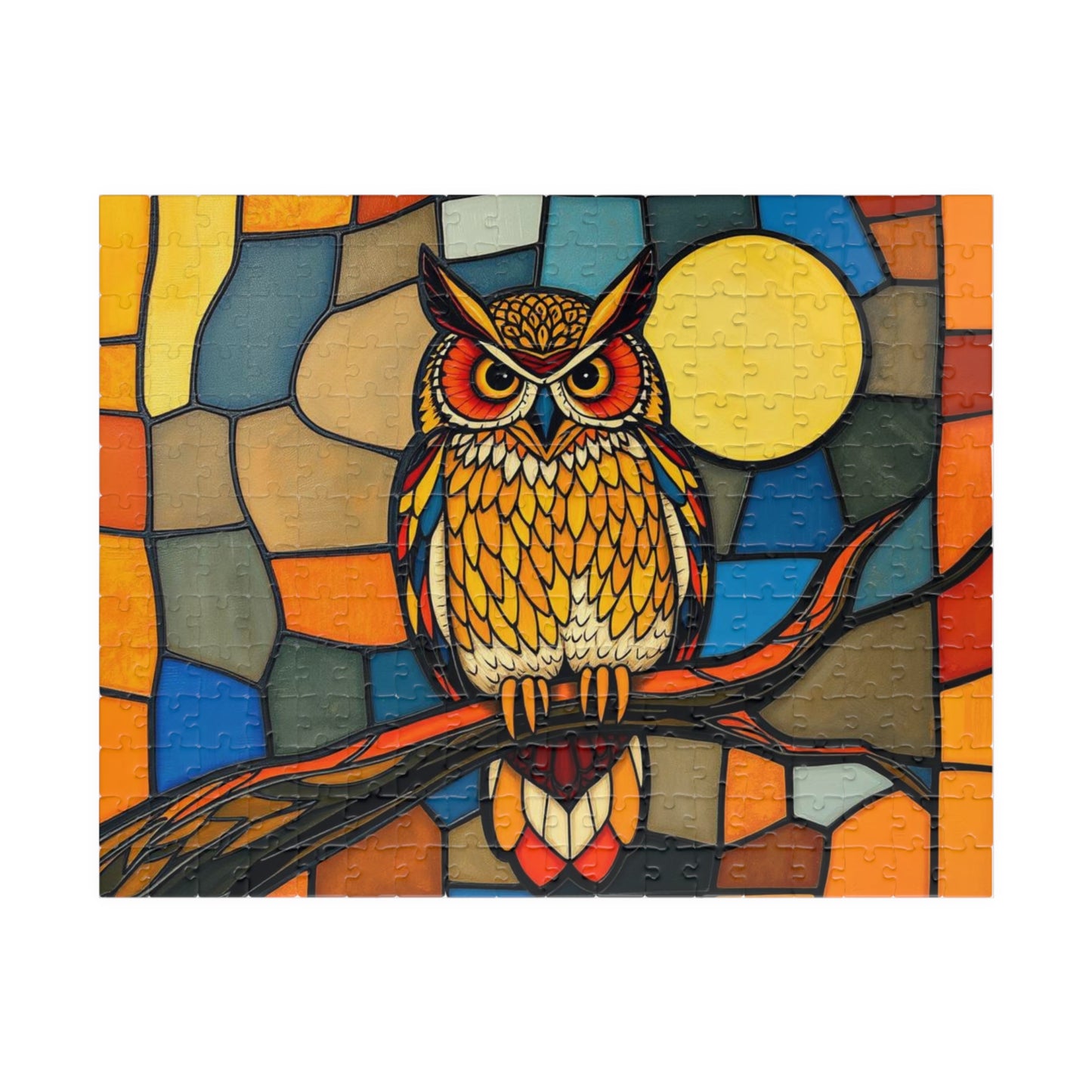 Moonlit Owl Puzzle - Stained Glass Style, 110-1014 Piece Jigsaw for Fun Adult Activity, Gift for Family, Home Entertainment, Mindful Game